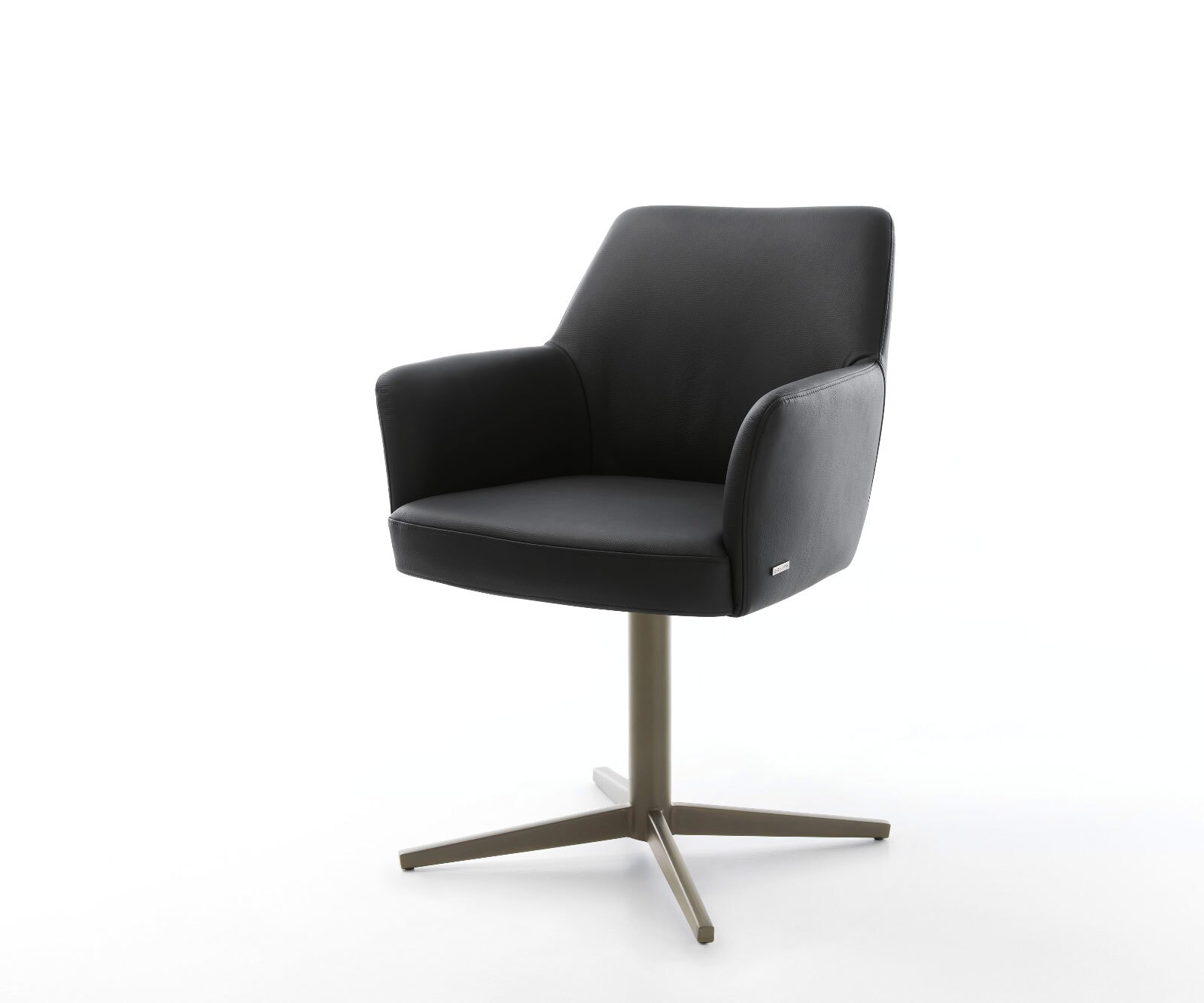 Chaise-pivotante Xana-Flex avec accoudoirs cuir de vache noir pied de chaise 4 branches aspect titane pivotement sur 360° ressorts ensachés 1