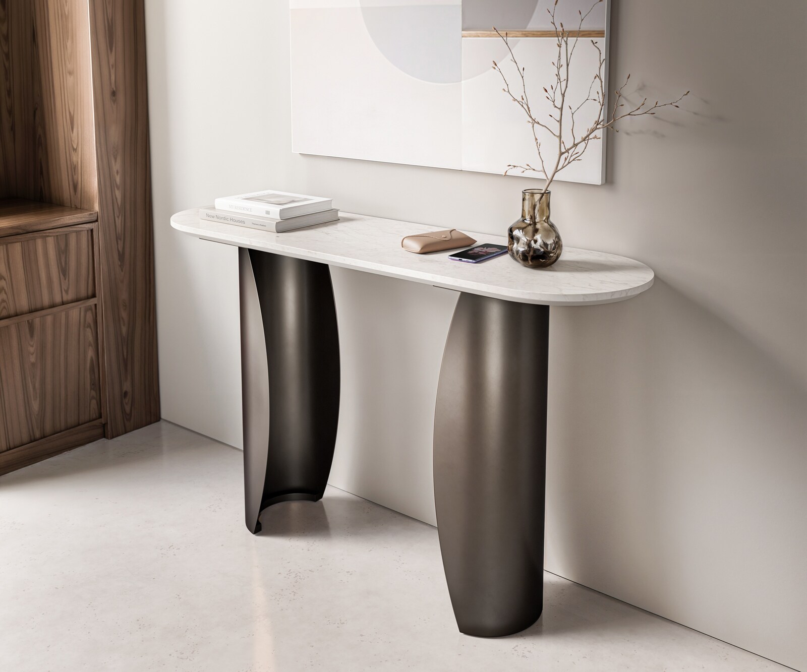 Console Solena 135x40 cm marbre blanc métal black antique 1