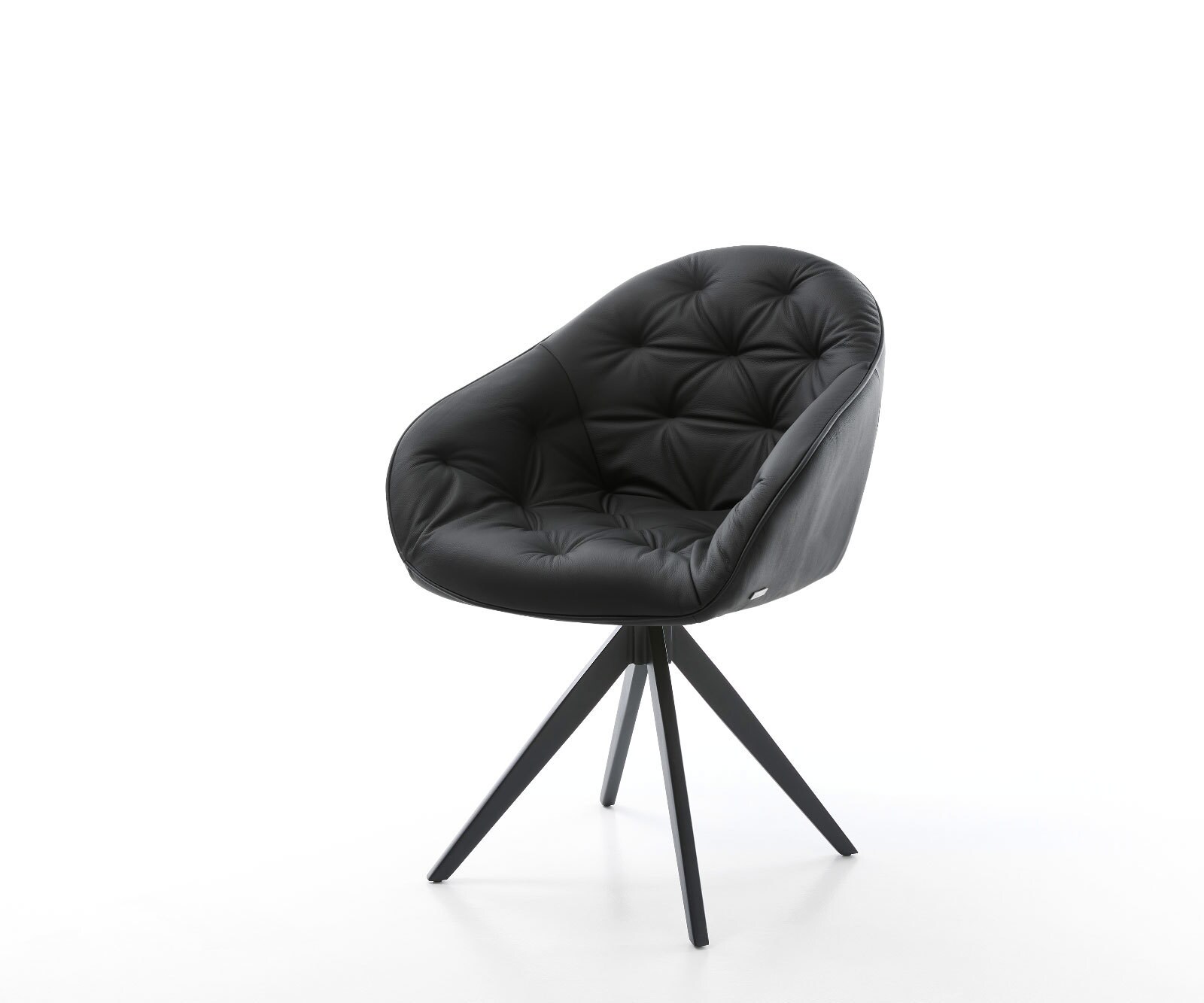 Chaise-de-salle-à-manger Gaio-Flex cuir de vache noir pied croisé angulaire noir