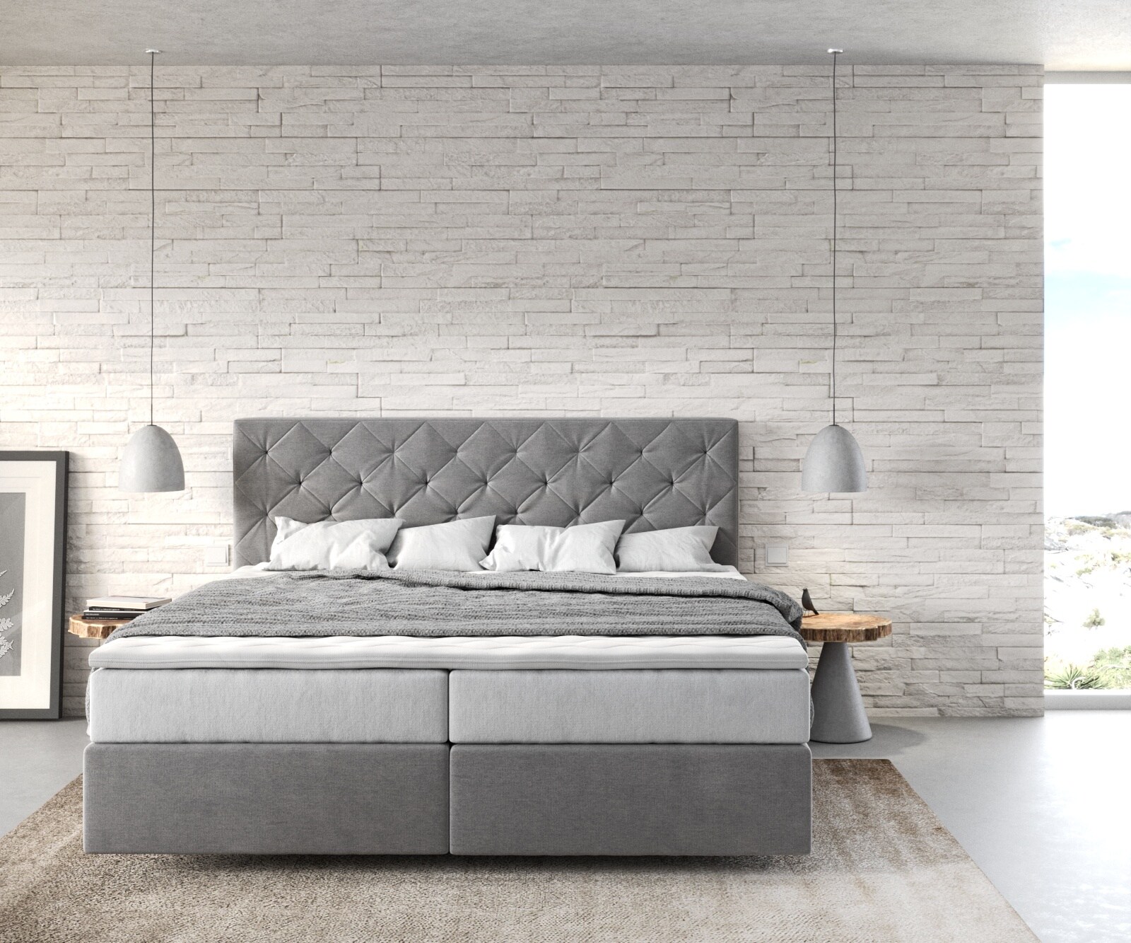 Lit-à-sommier-tapissier Dream-Great 180x200 cm microfibre gris avec matelas TFK et visco surmatelas 1
