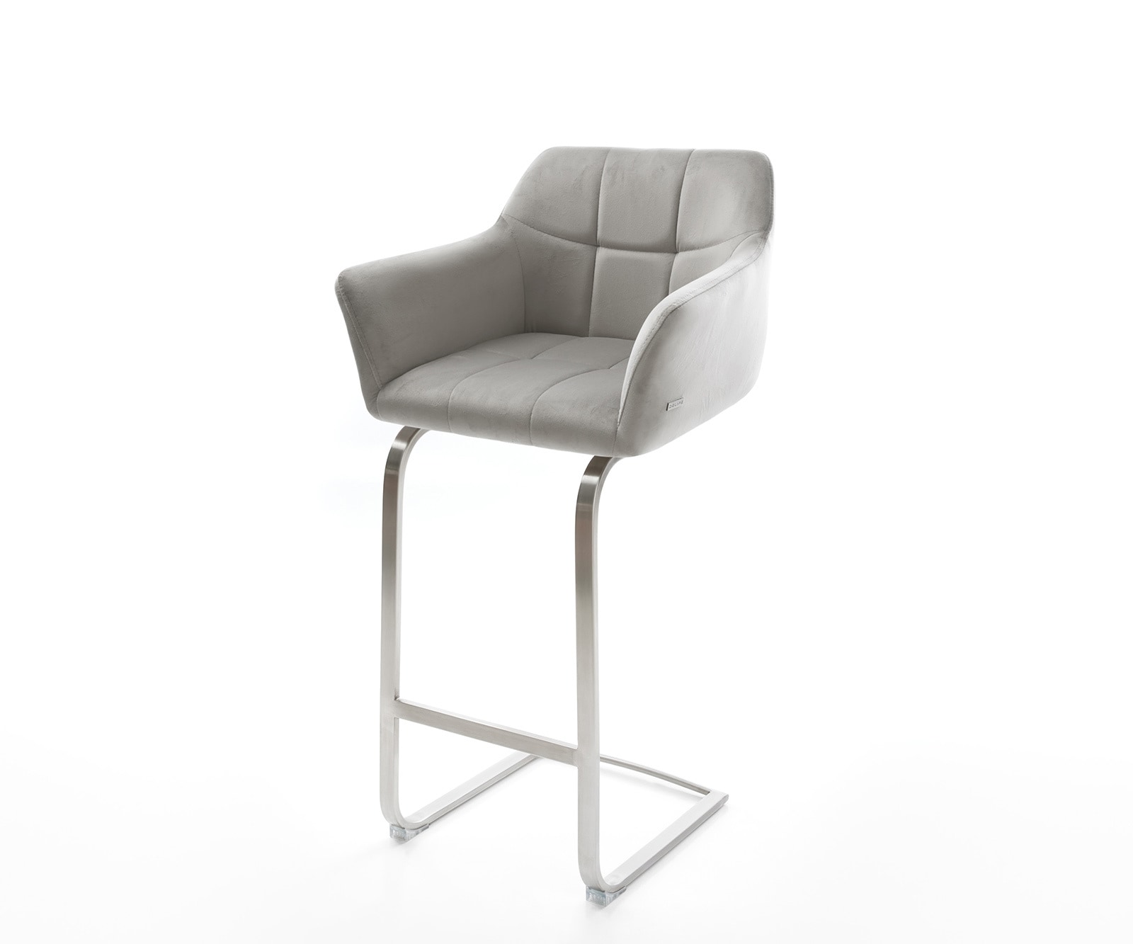 Chaise-de-bar Yulo-Flex velours gris chaise cantilever acier plat inoxydable Chaise-de-bar Yulo-Flex velours gris chaise cantilever acier plat inoxydable