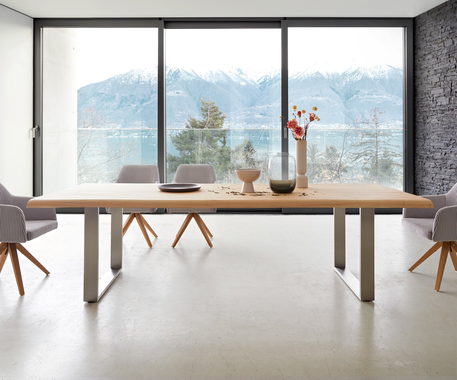 Table à manger Edge 260x100 chêne nature acier inoxydable mince Live-Edge 1