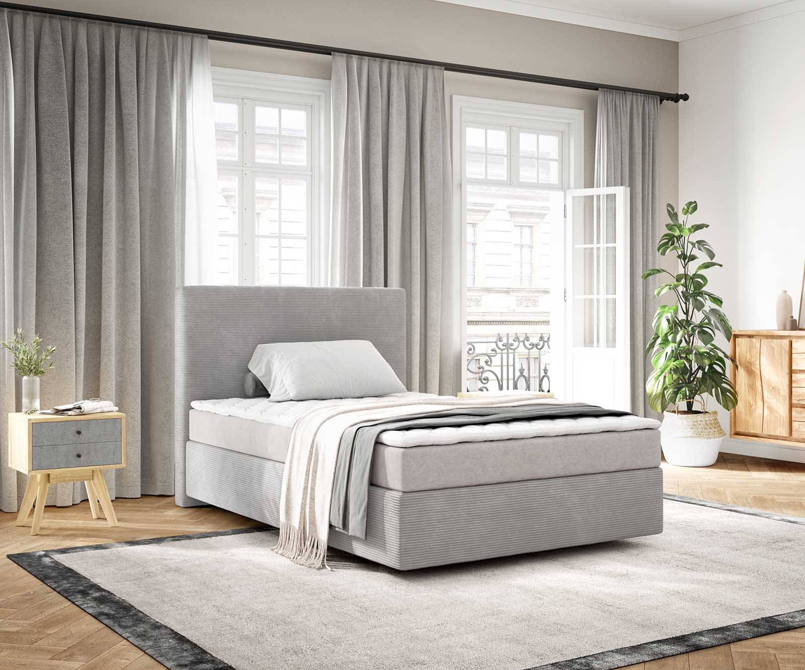 Lit-à-sommier-tapissier Dream-Well 120x200 cm Velours côtelé gris argenté avec matelas et surmatelas 2