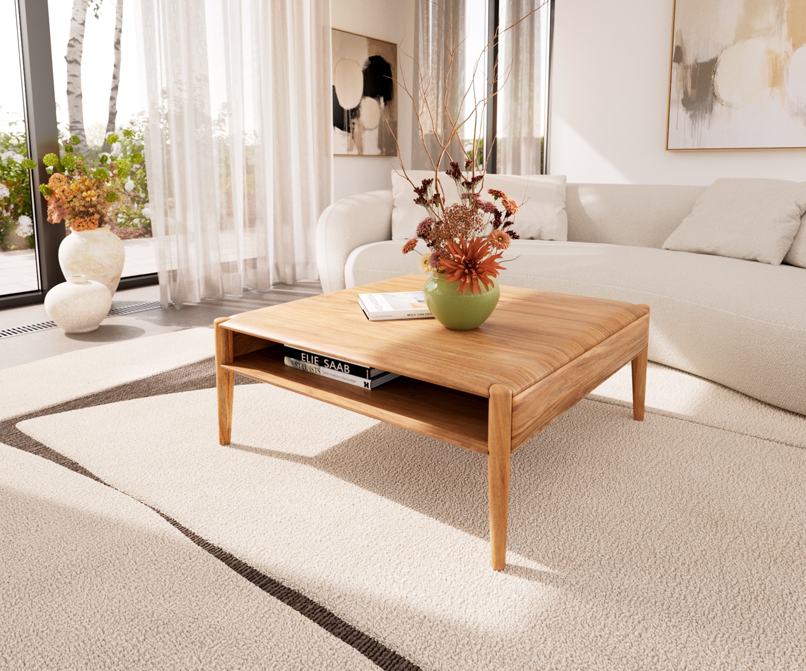 Table-basse Simcha 90x90 cm acacia naturel 1 compartiment