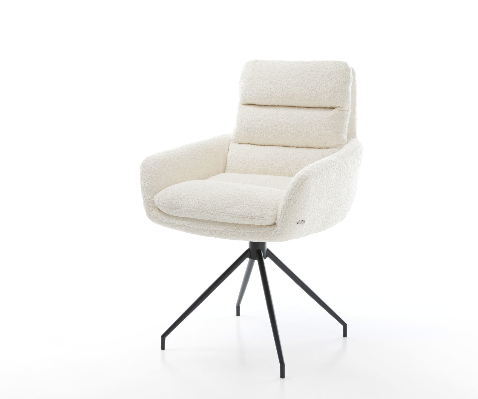 Chaise-de-salle-à-manger Abelia-Flex avec accoudoirs bouclé blanc pied croisé conique noir Chaise-de-salle-à-manger Abelia-Flex avec accoudoirs bouclé blanc pied croisé conique noir