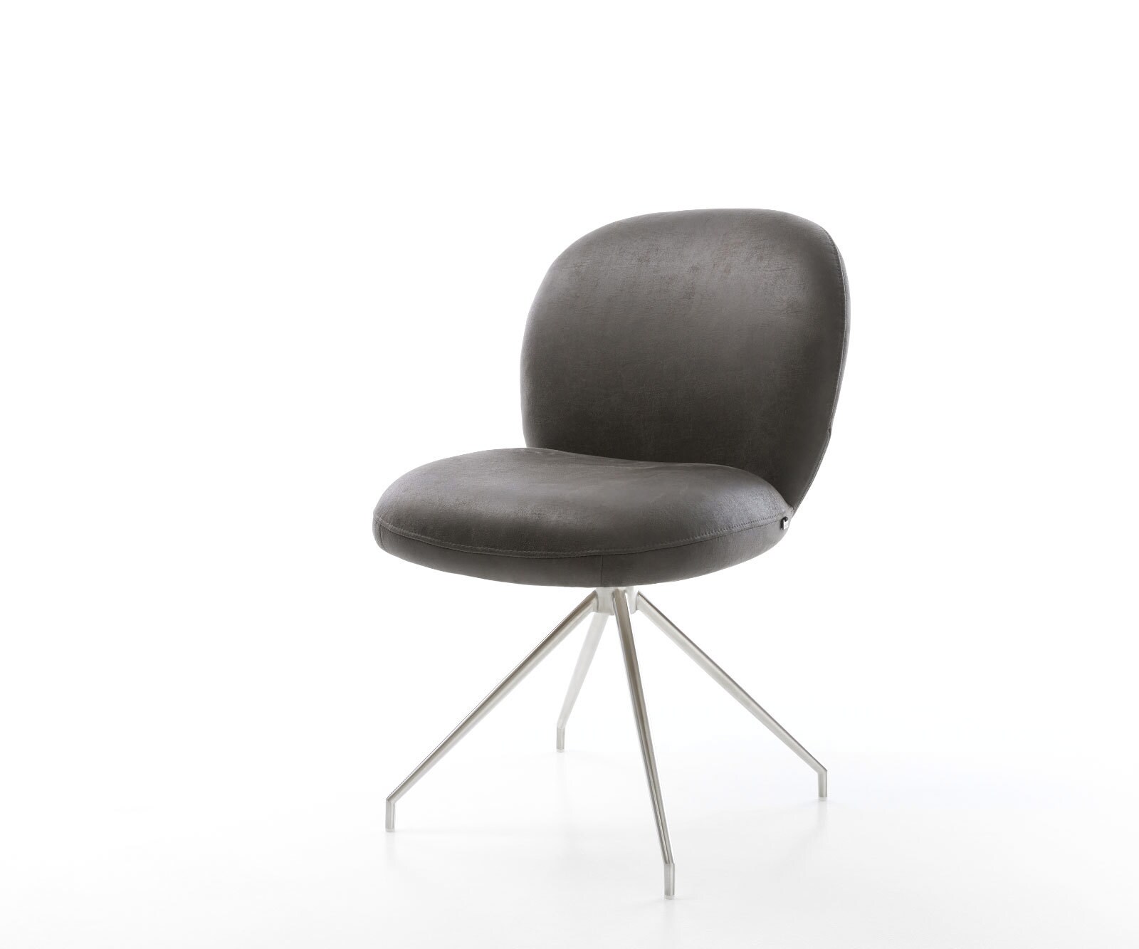 Chaise-pivotante Nube-Flex microvelours anthracite vintage pied croisé conique acier inoxydable brossé pivotement sur 180° ressorts ensachés