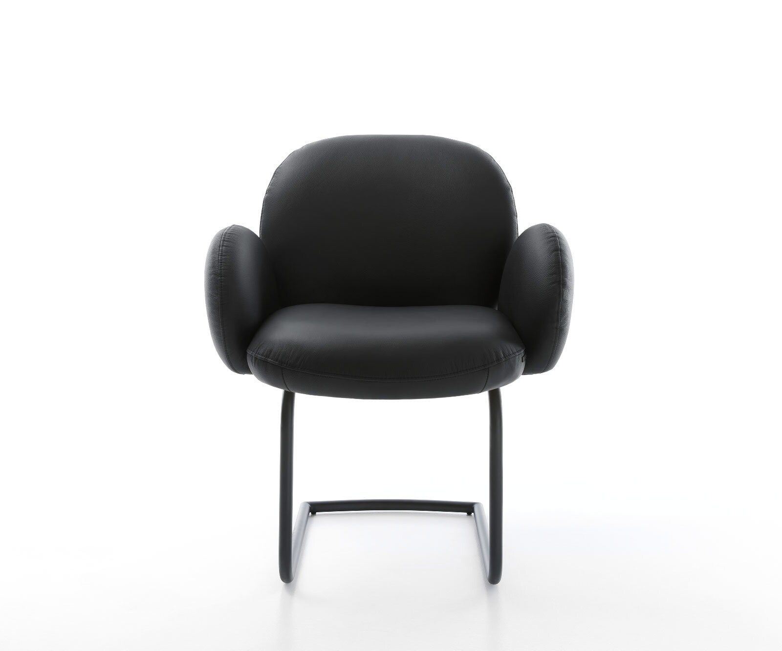 Cantilever Nube-Flex avec accoudoirs cuir de vache noir pied cantilever rond noir ressorts ensachés 1