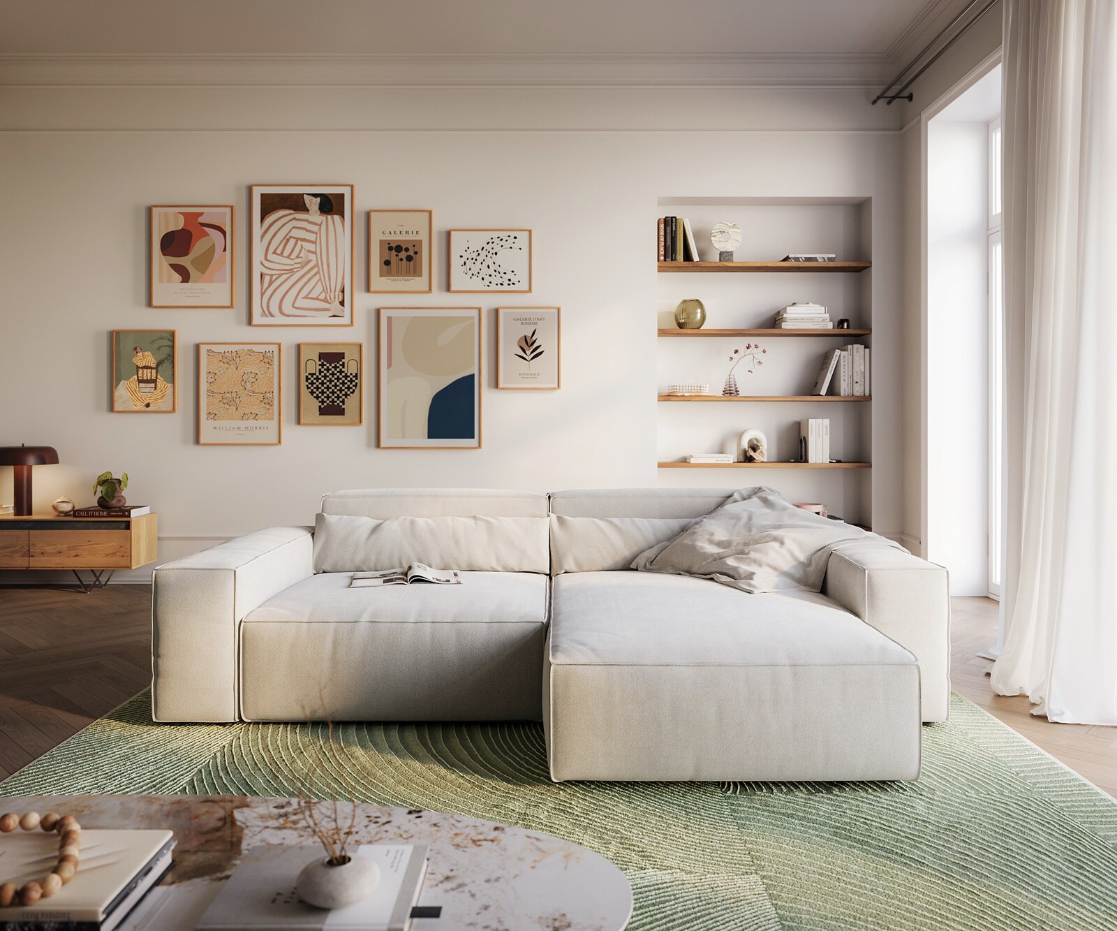 Canapé d'angle Sirpio XL 270x170 cm Tissu texturé doux Beige Méridienne modulable 2
