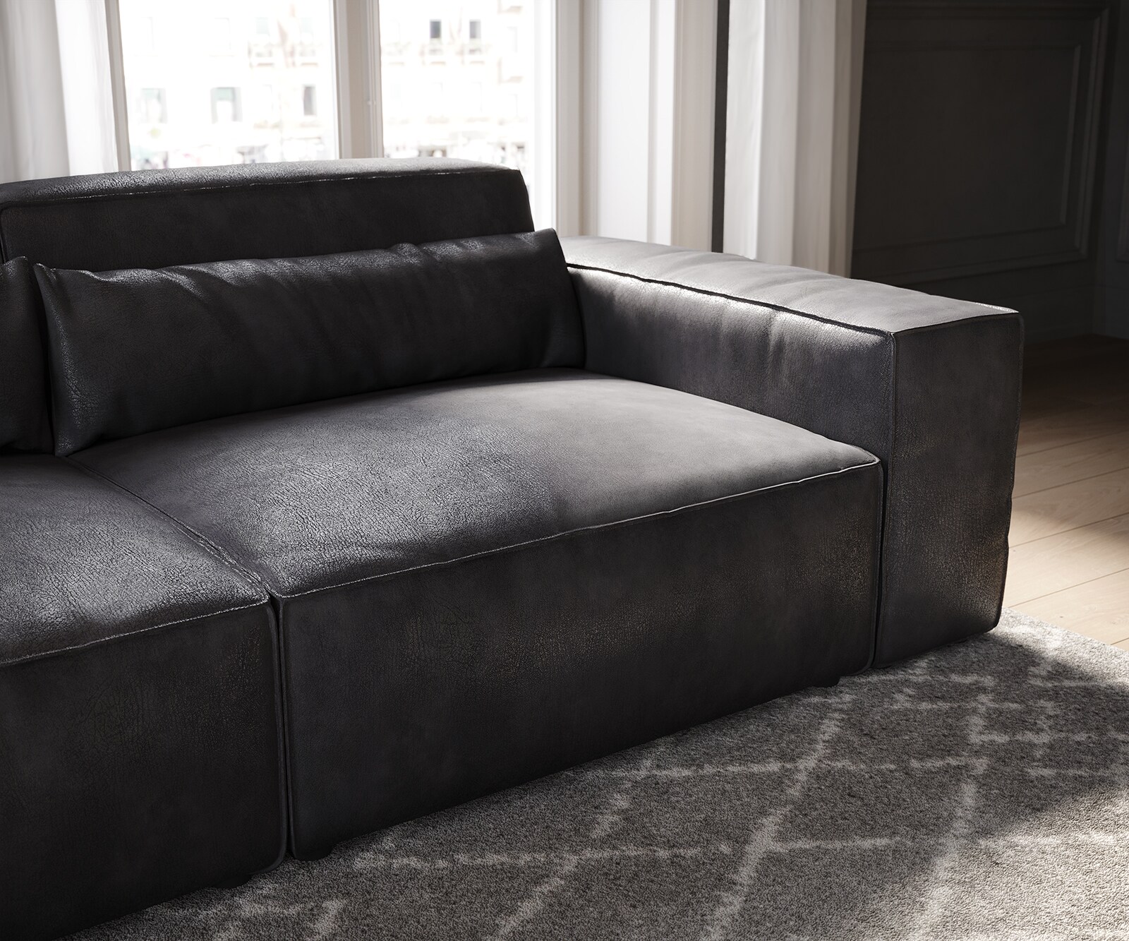 Grand Canapé Sirpio 230x90 cm Cuir synthétique Vintage Anthracite 5