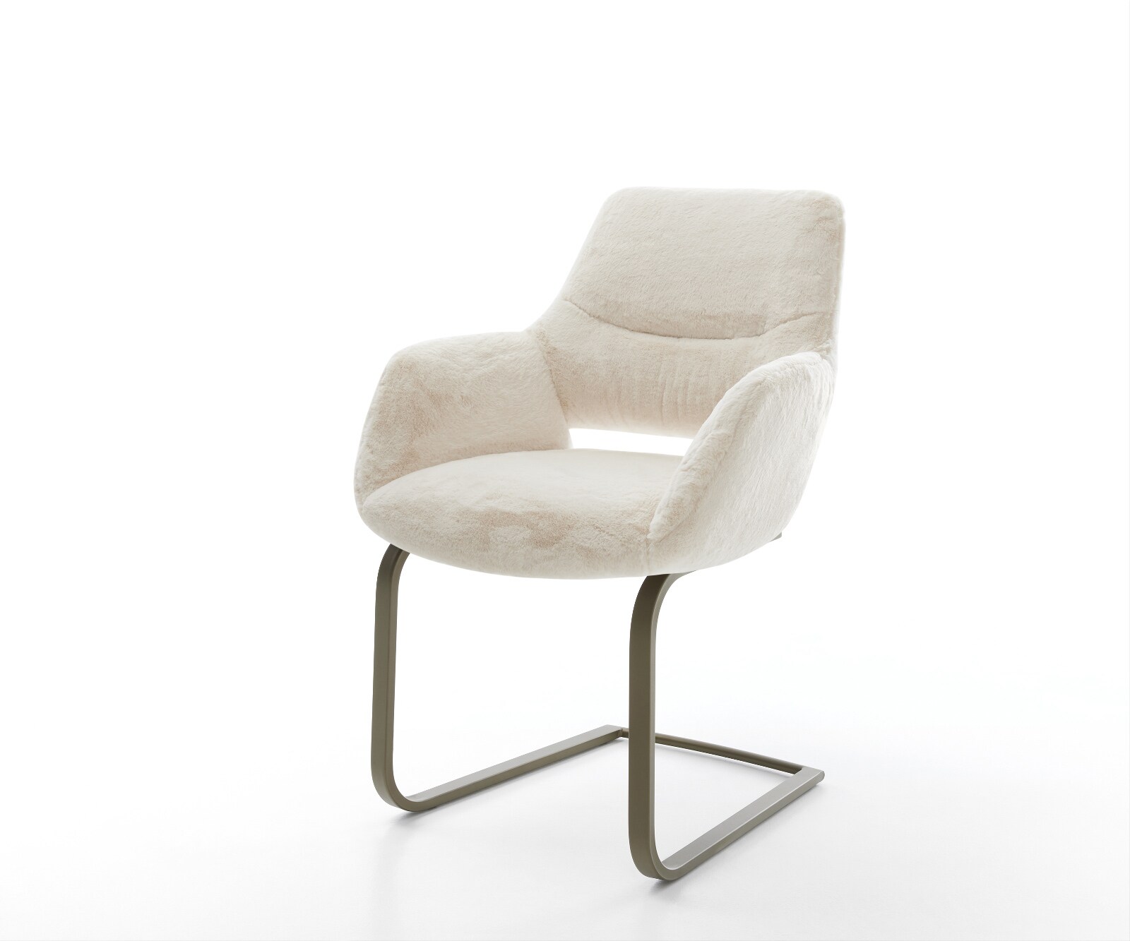 Cantilever Yago-Flex avec accoudoirs peluche crème-blanc pied cantilever plat aspect titane resorts ensachés 1