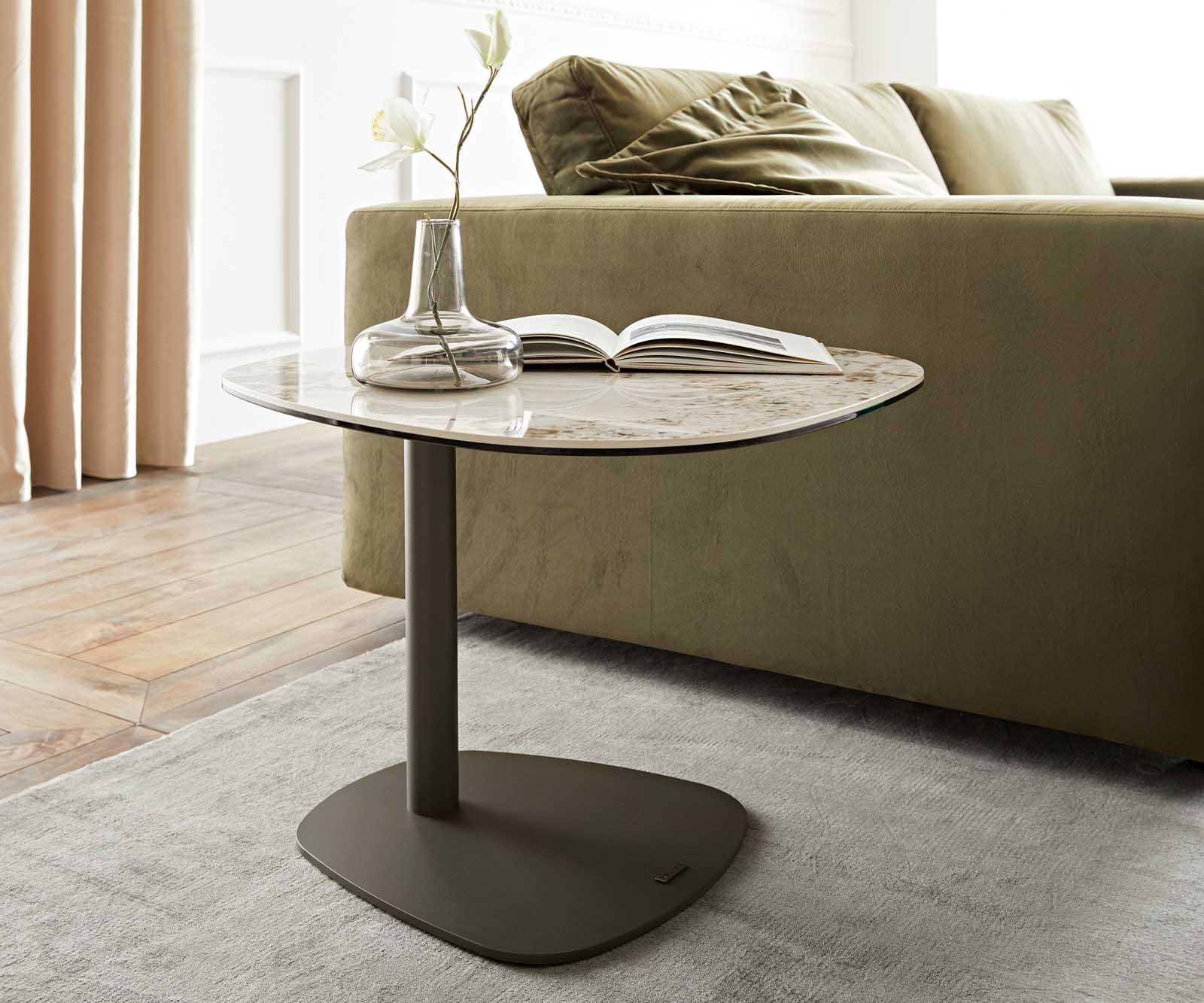 Table d'appoint Elenya 60x60 cm céramique Minas Melange blanc-beige piètement effet titane 1