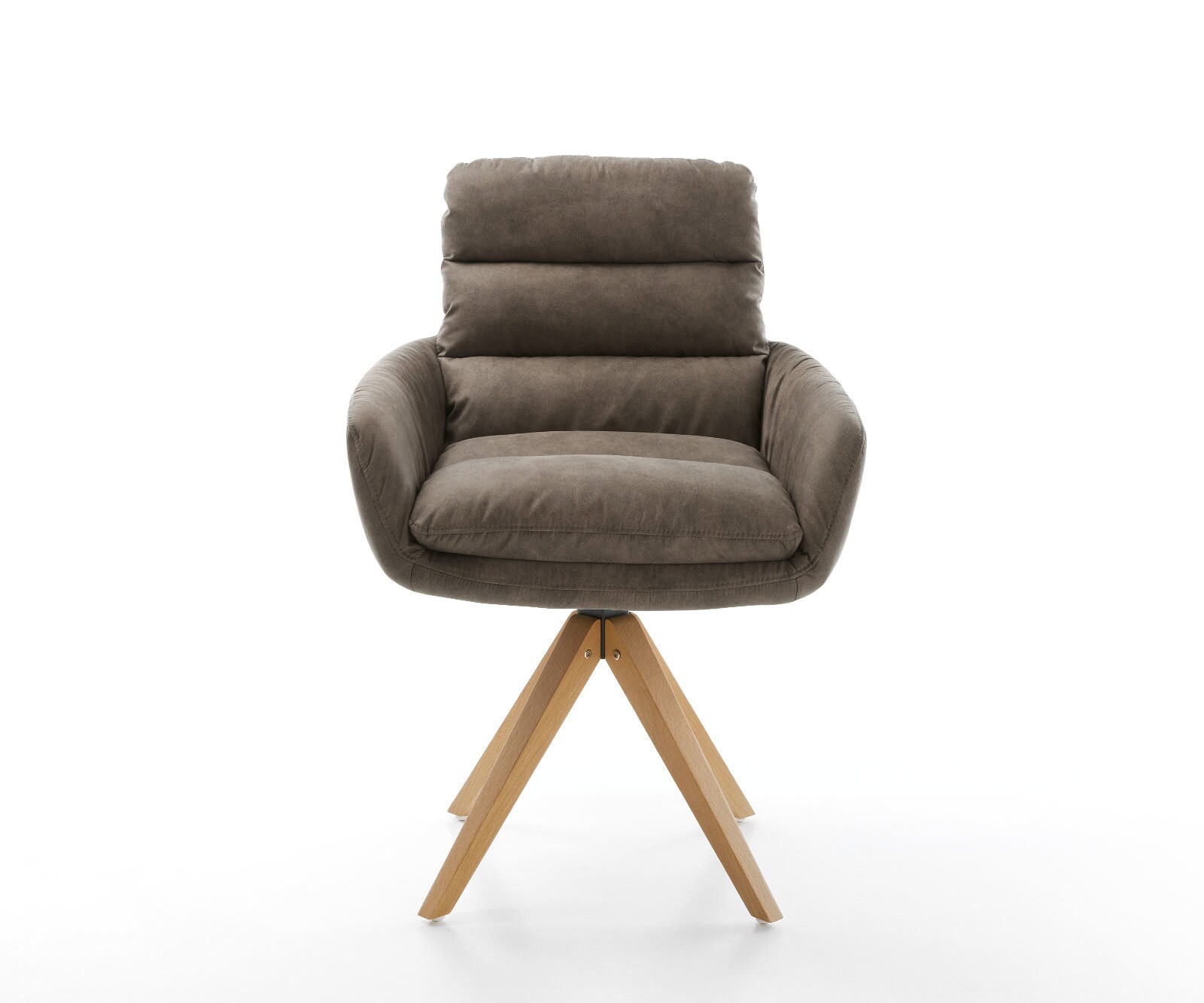 Chaise-de-salle-à-manger Abelia-Flex avec accoudoirs microvelours taupe vintage pied en bois angulaire naturel 1 Chaise-de-salle-à-manger Abelia-Flex avec accoudoirs microvelours taupe vintage pied en bois angulaire naturel 1