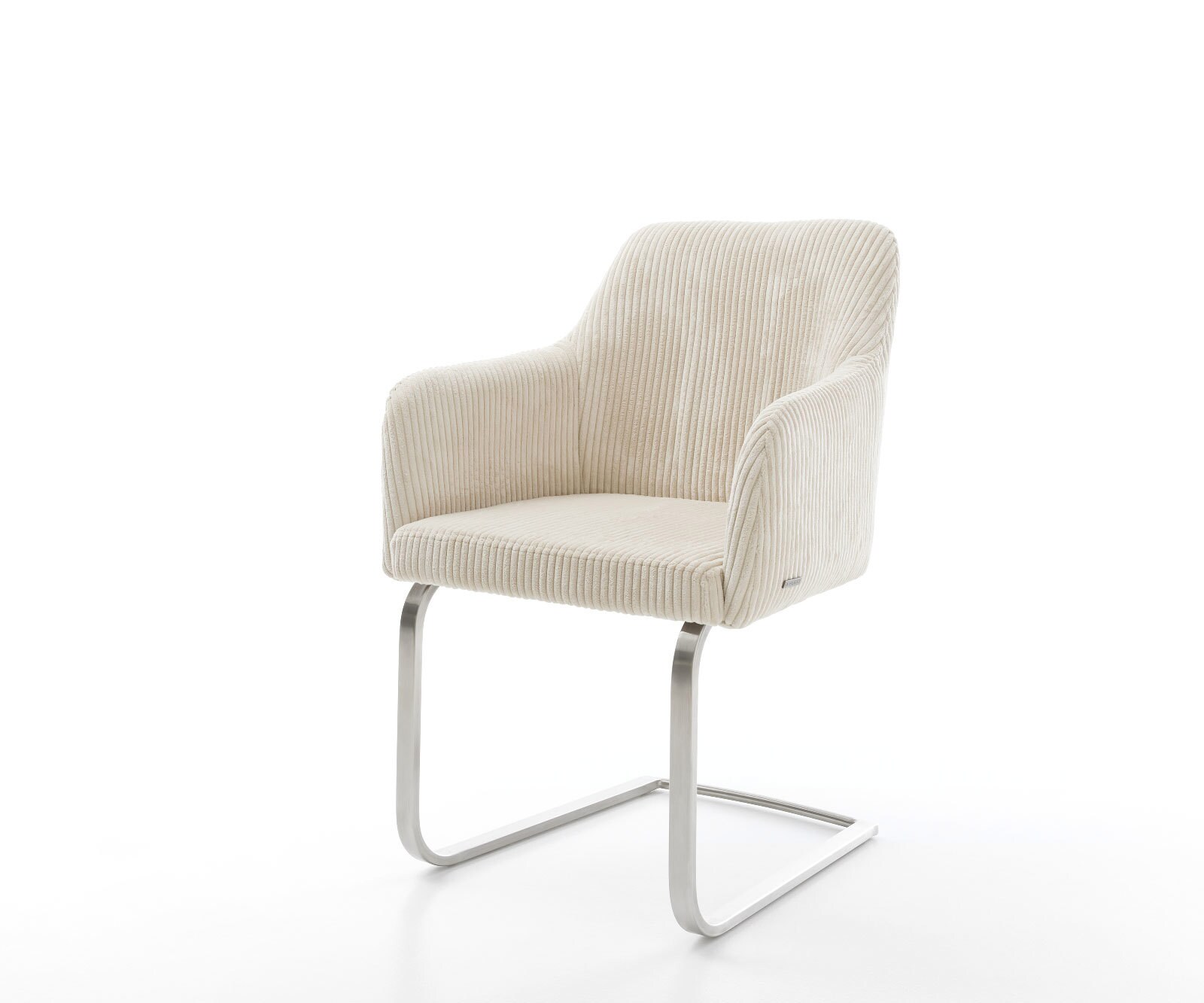 Cantilever Greg-Flex côtelé beige vintage pied cantilever plat acier inoxydable brossé ressorts ensachés