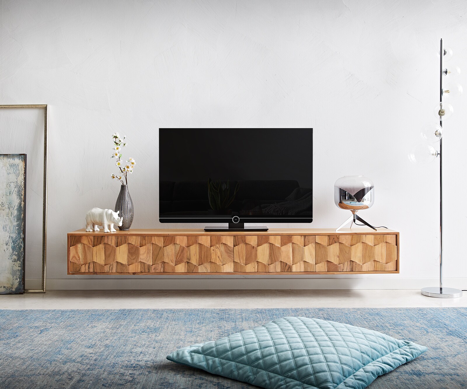 Buffet bas Fevo 200 cm acacia nature 4 portes flottant 1