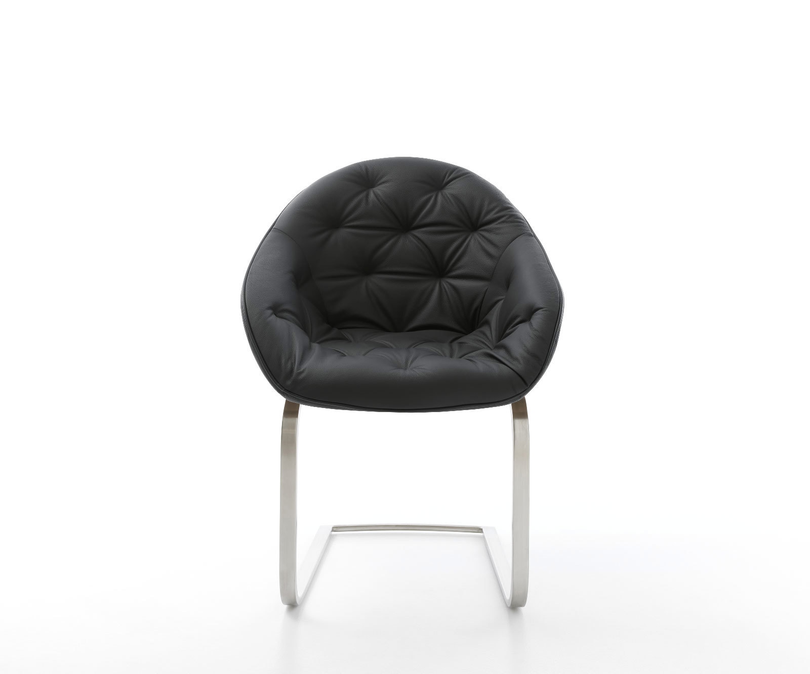 Cantilever Gaio-Flex cuir de vache noir pied cantilever plat acier inoxydable brossé 1 Cantilever Gaio-Flex cuir de vache noir pied cantilever plat acier inoxydable brossé 1