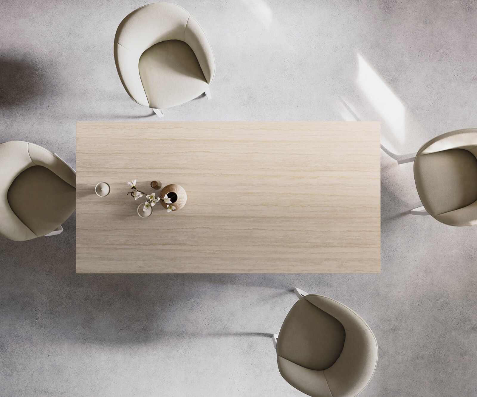 Table à manger Edge 200x100 céramique Laminam® Travertino Bianco crème-blanc métal incliné blanc 6