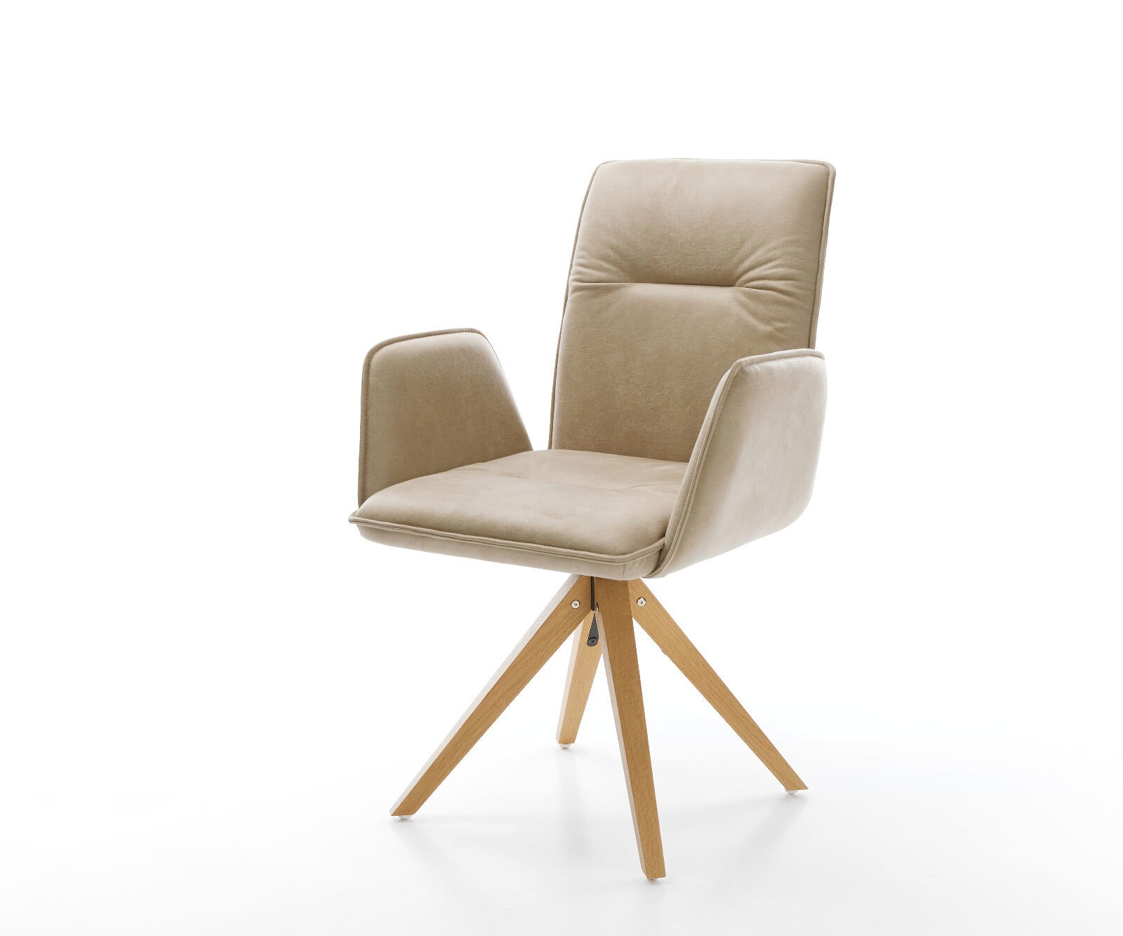 Chaise-de-salle-à-manger Vinja-Flex microvelours beige vintage pied en bois angulaire naturel