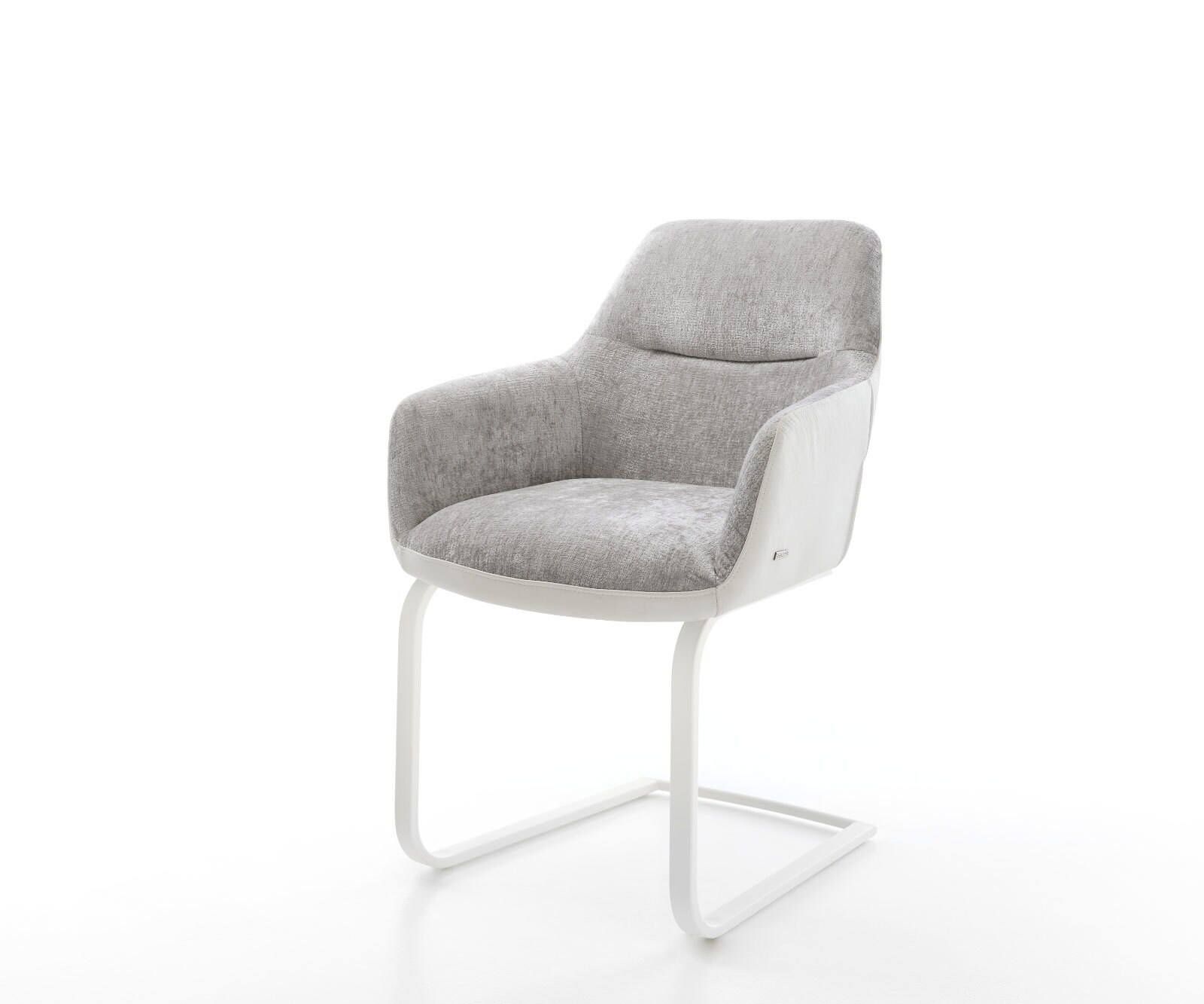 Cantilever Pejo-Flex tissu mixte cuir de vache blanc-gris argenté pied cantilever plat blanc ressorts ensachés