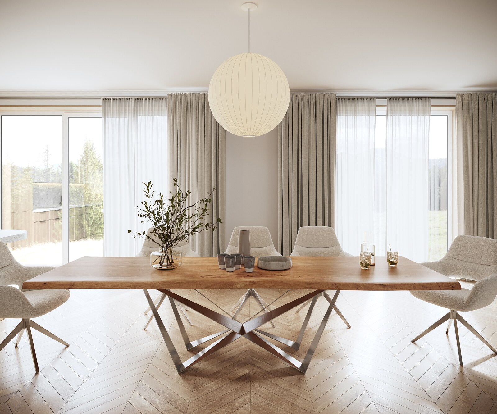 Table à manger Edge 300x100 XL acacia nature Spider acier plat acier inoxydable Live-Edge 2