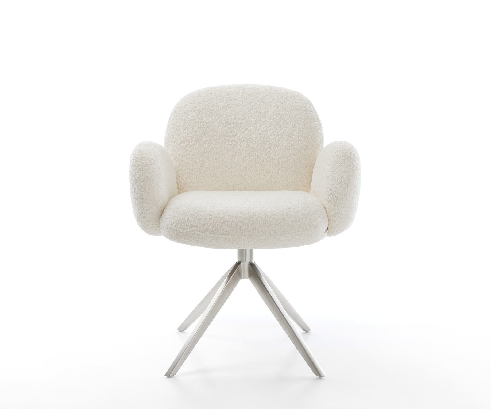 Chaise-pivotante Nube-Flex bouclé blanc pied croisé large acier inoxydable brossé pivotement sur 360° fonction bascule ressorts ensachés 1