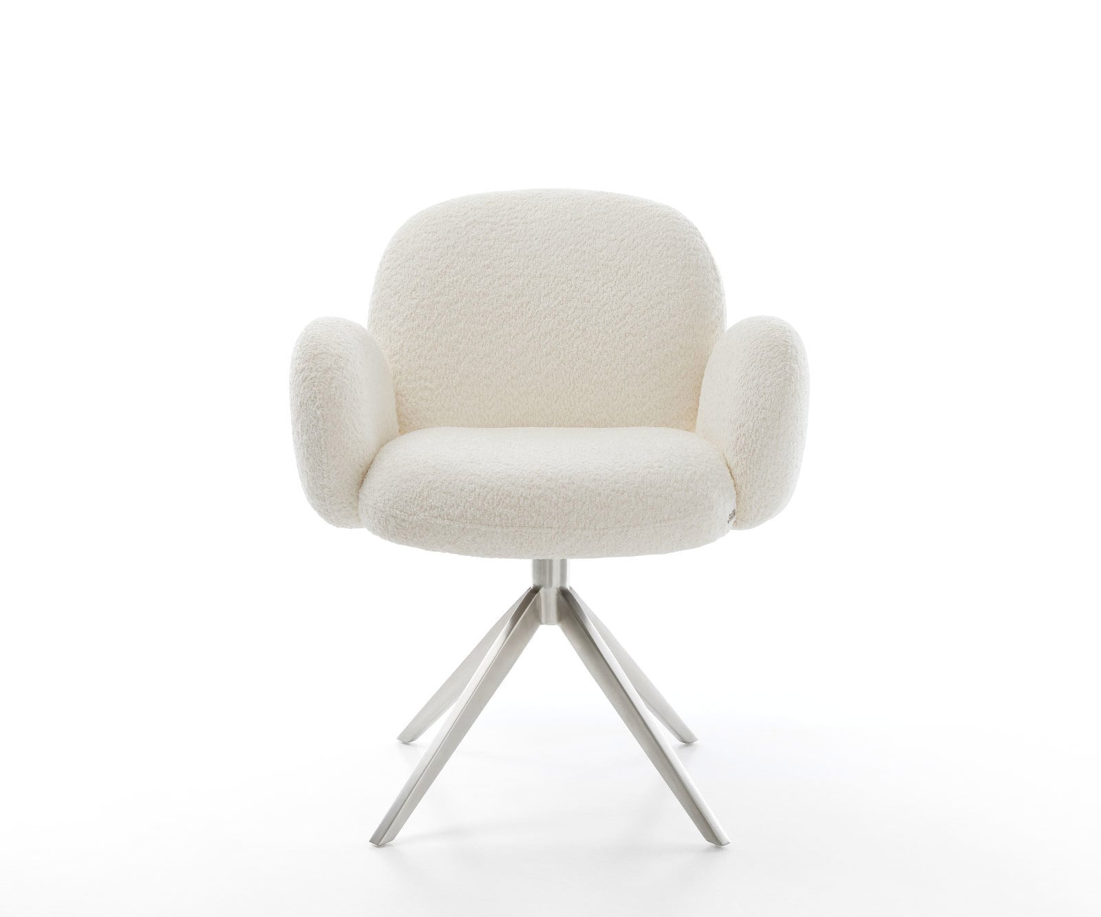 Chaise-pivotante Nube-Flex bouclé blanc pied croisé large acier inoxydable brossé pivotement sur 360° fonction bascule ressorts ensachés 1 Chaise-pivotante Nube-Flex bouclé blanc pied croisé large acier inoxydable brossé pivotement sur 360° fonction bascule ressorts ensachés 1