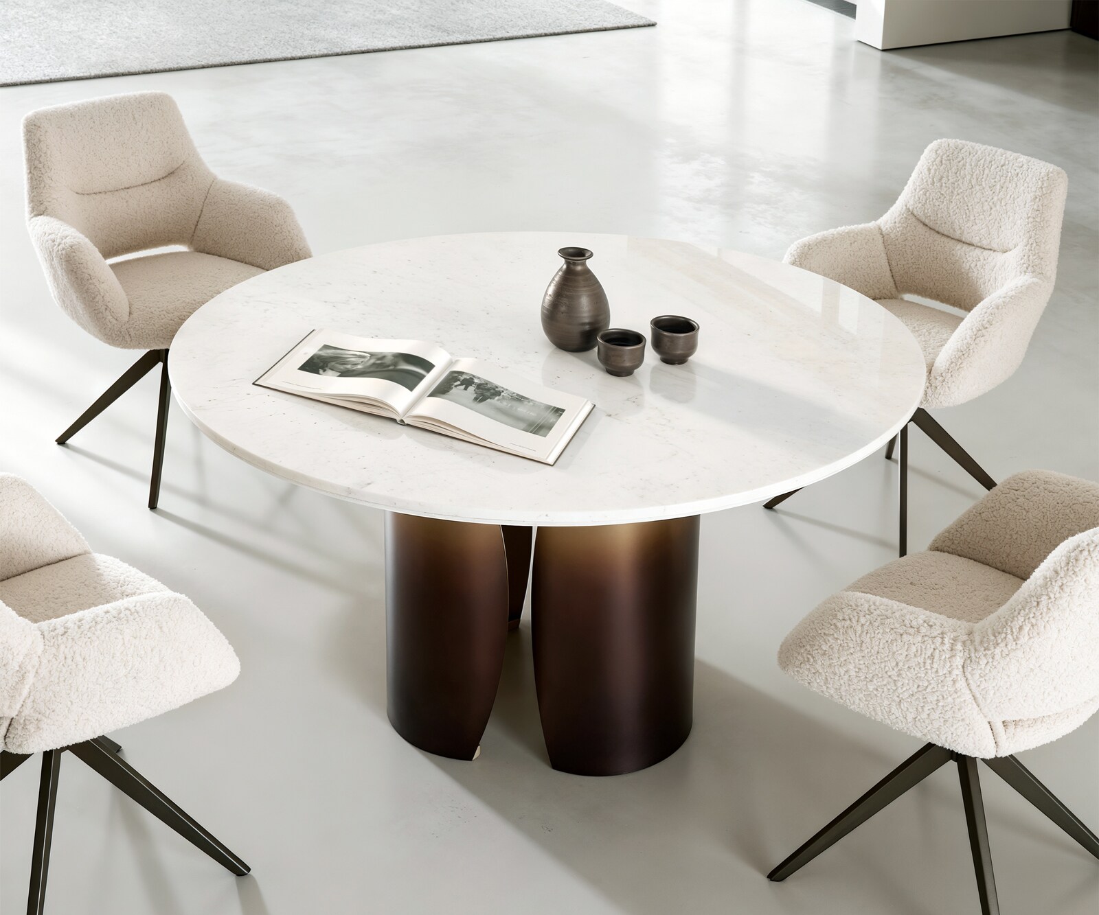 Table-à-manger Adenza ronde 140 x 140 cm Marbre blanc Métal doré Finition fusion 4