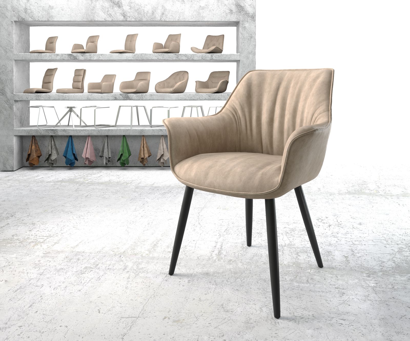 Fauteuil Keila-Flex avec accoudoirs beige vintage 4-pieds conique noir
