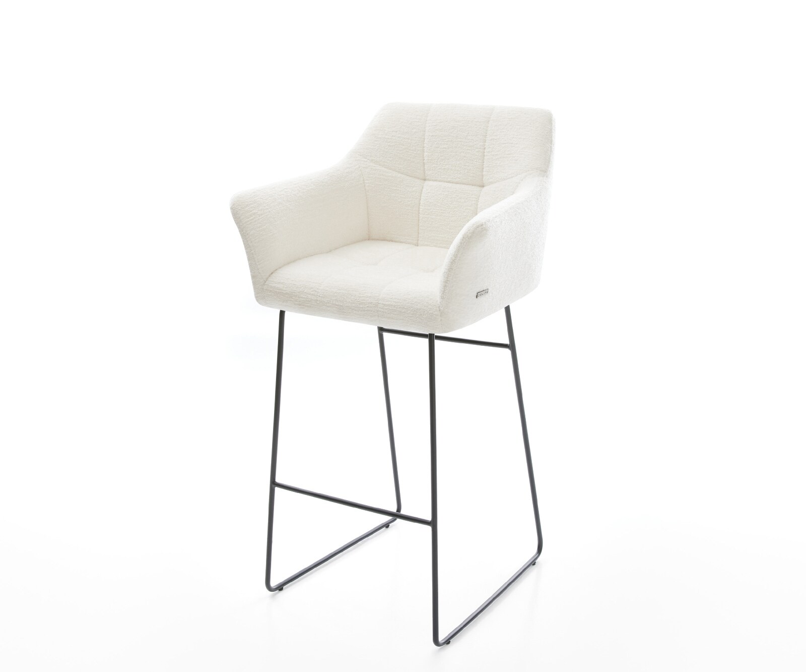 Chaise-de-bar Yulo-Flex Bouclé doux Beige Pied trapèze noir Noir