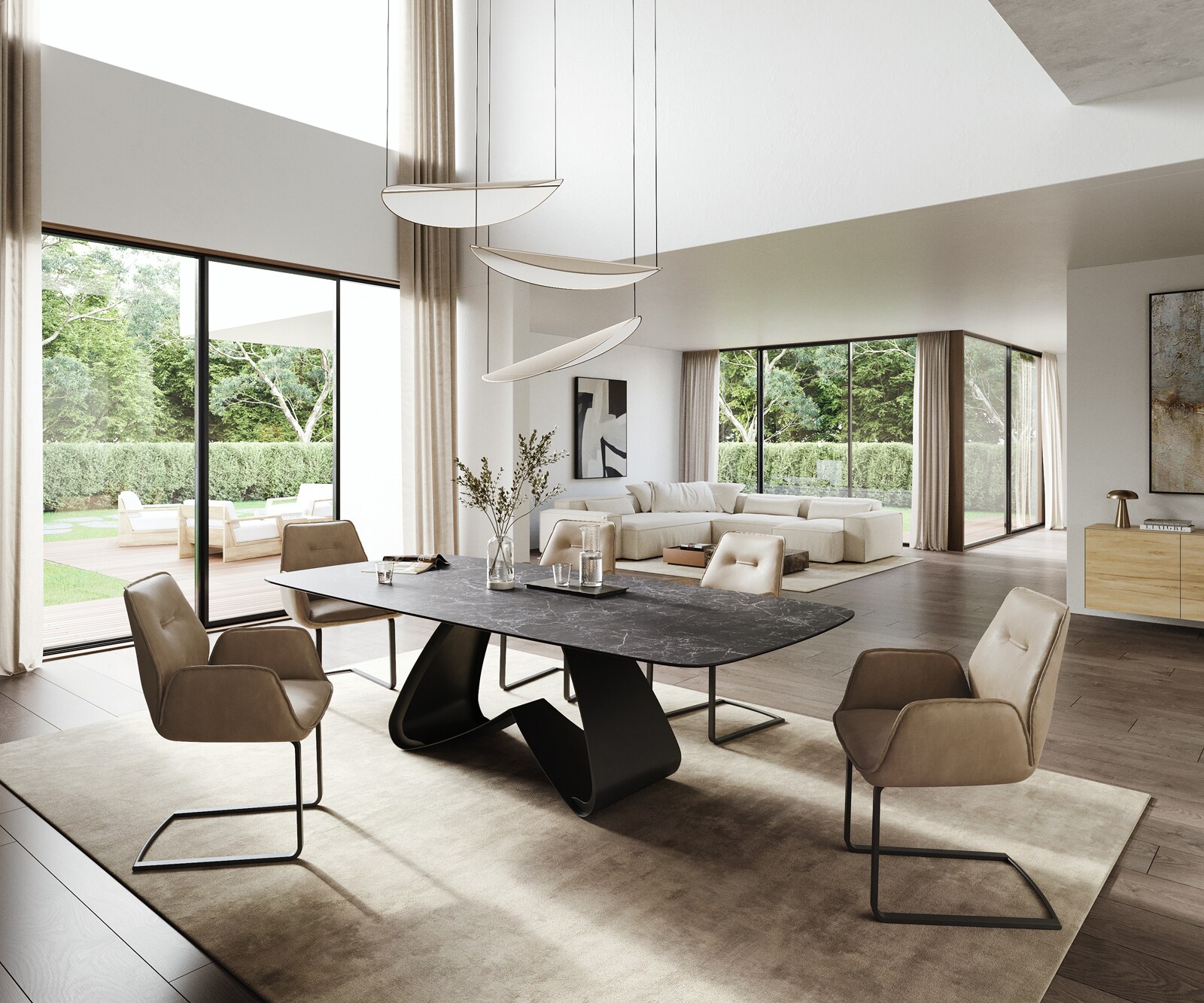 Table à manger Edge Boot 260x120 cm Céramique Laminam® Nero Greco Anthracite piètement en W Métal Noir 5