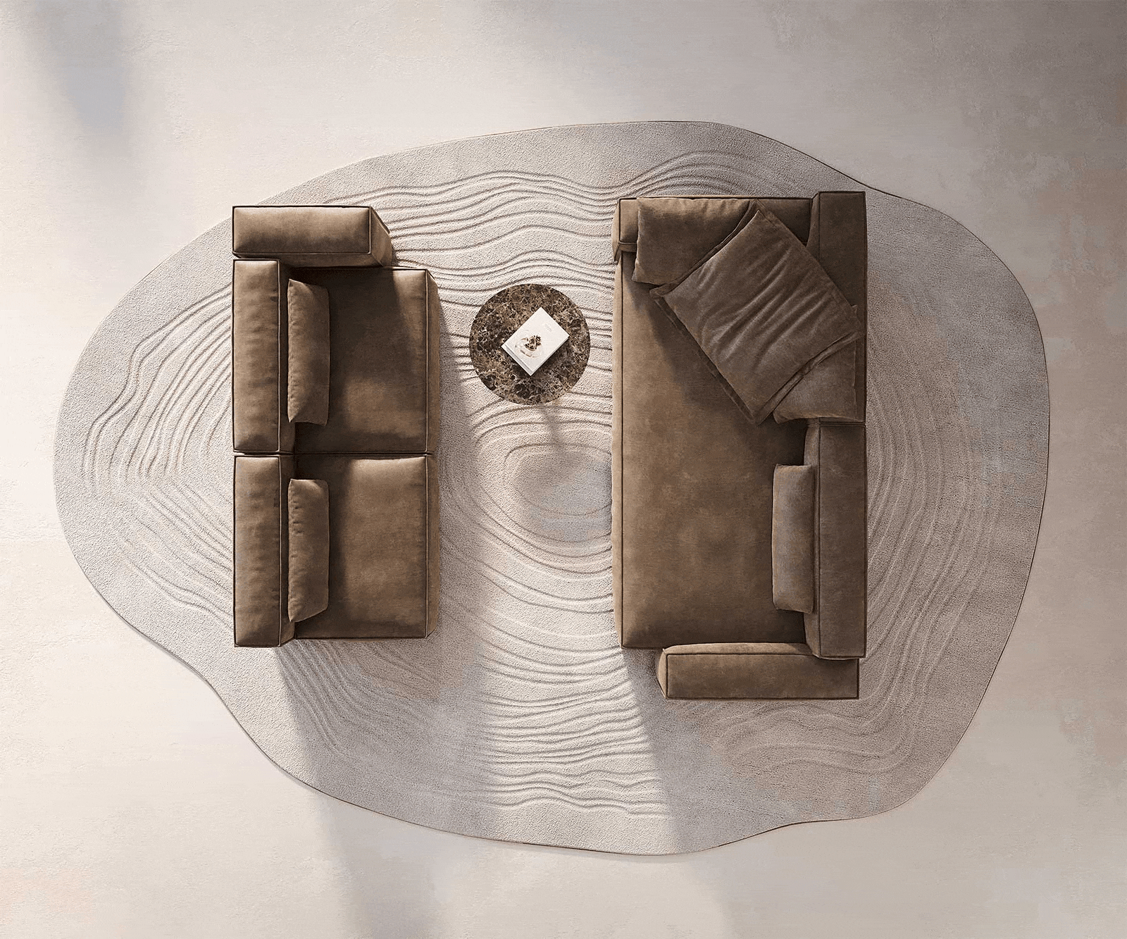 Canapé panoramique Freestyle 360x290 cm Tissu microfibre Taupe Vintage couture passepoilée 5