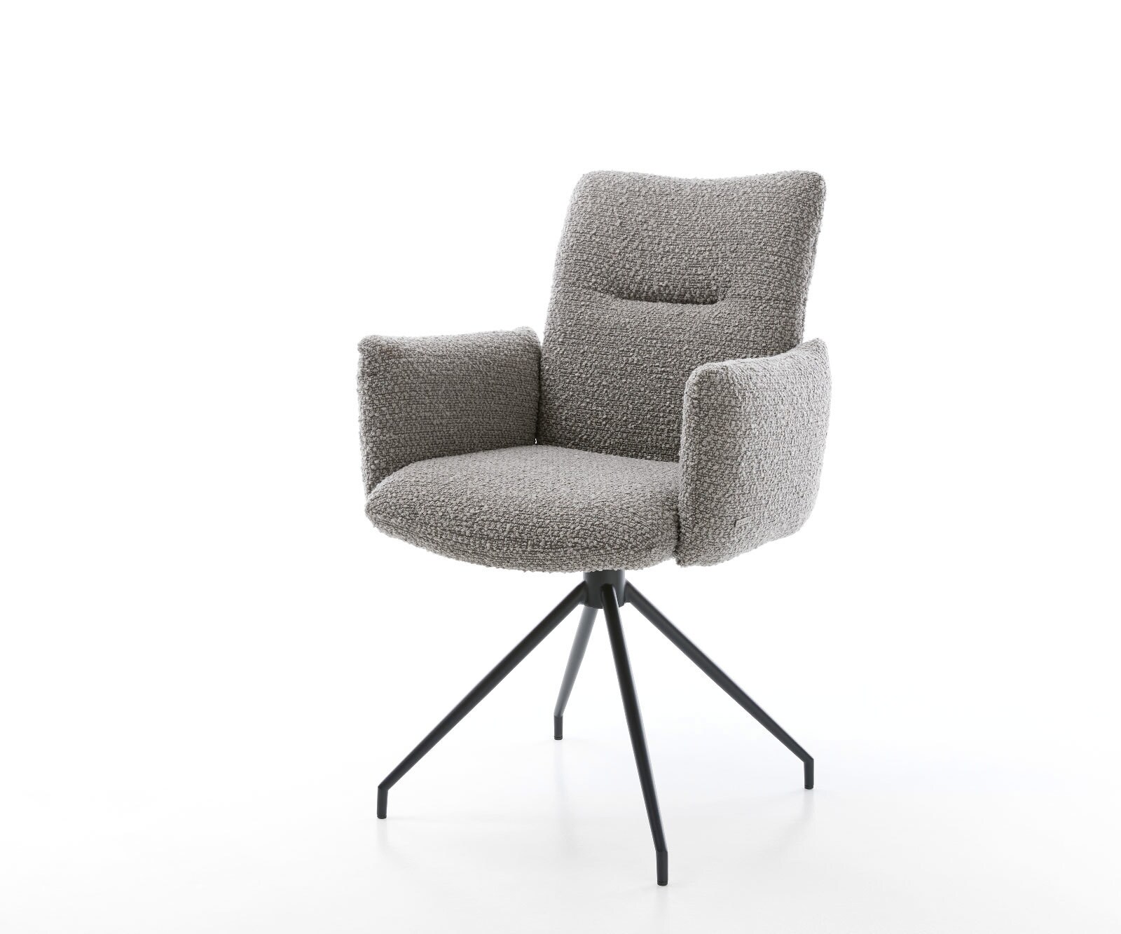 Chaise-pivotante Jova-Flex avec accoudoirs bouclé gris argenté pied croisé conique noir pivotement sur 180° ressorts ensachés 1