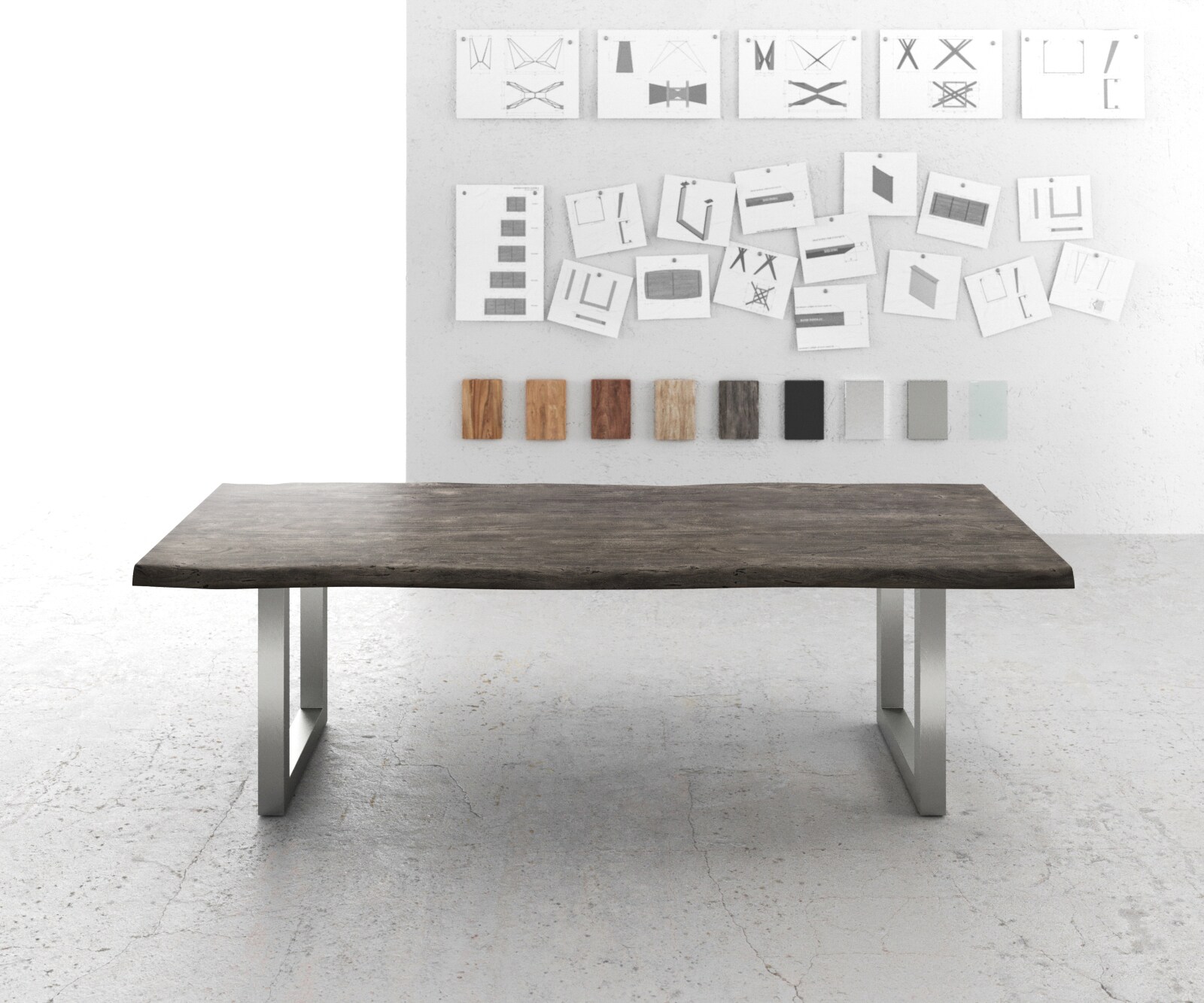 Table-à-manger Edge 260x100 XL acacia platine acier inoxydable large Live-Edge 1