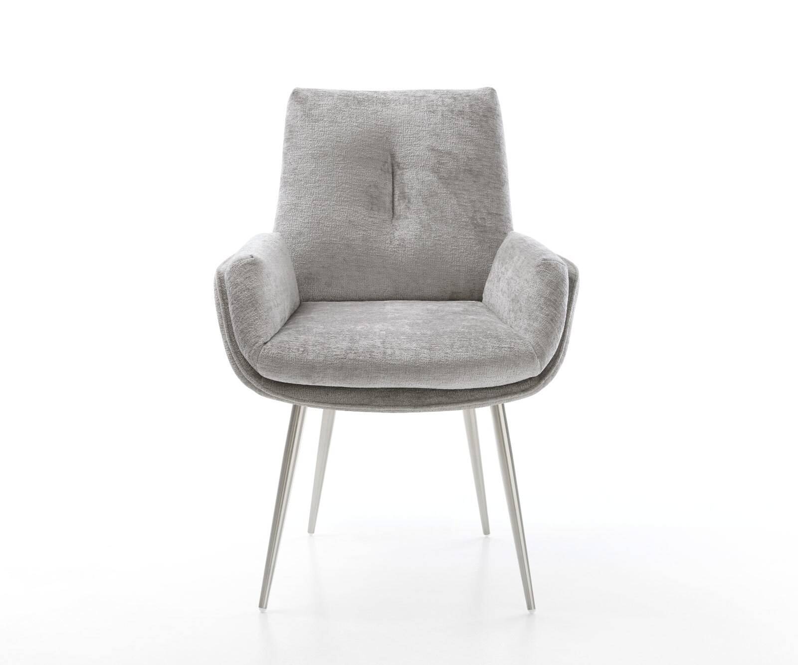 Chaise-de-salle-à-manger Clea-Flex chenille gris argenté 4 pieds coniques acier inoxydable brossé 1 Chaise-de-salle-à-manger Clea-Flex chenille gris argenté 4 pieds coniques acier inoxydable brossé 1