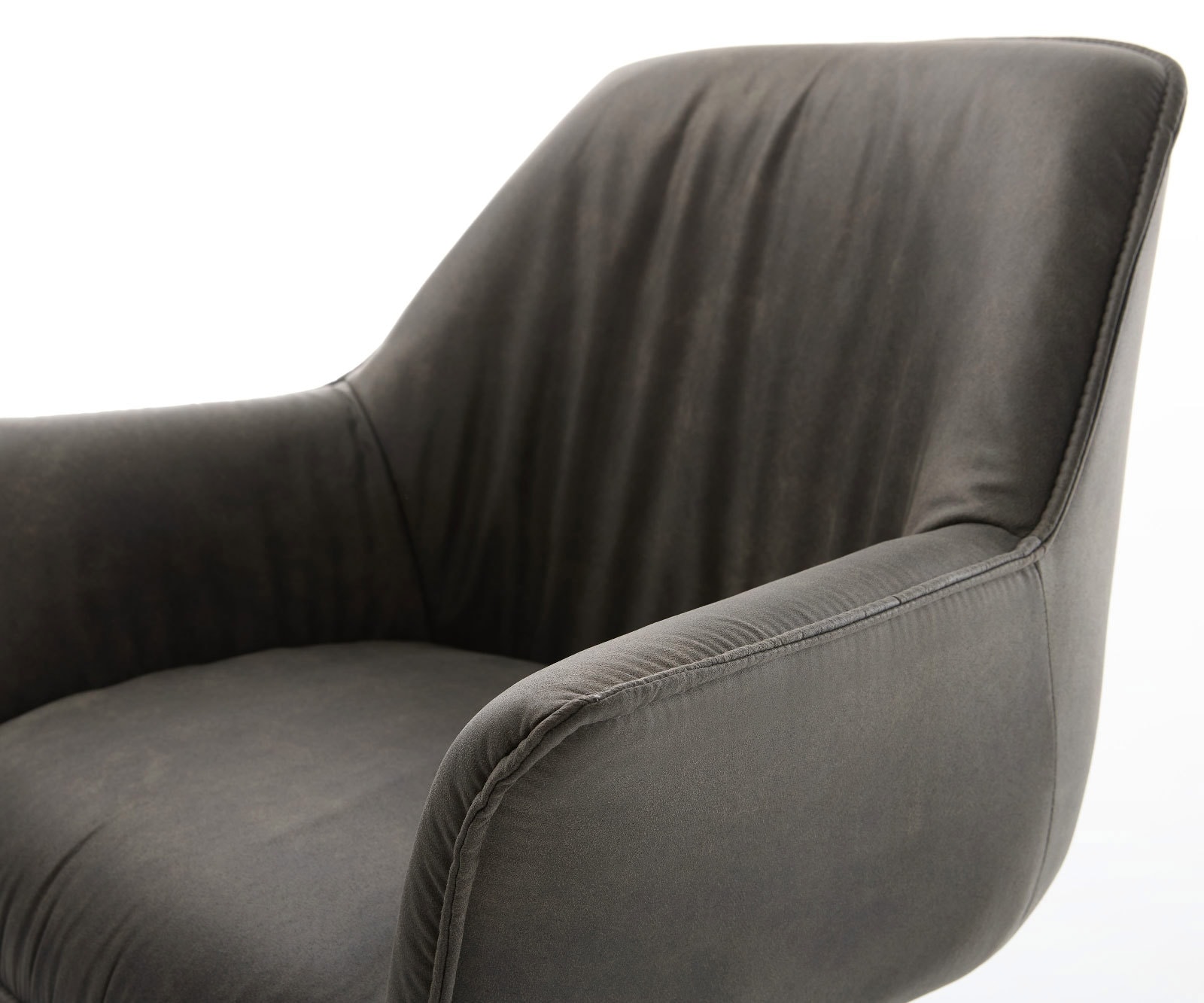 Chaise-de-salle-à-manger Keila-Flex avec accoudoirs microvelours anthracite vintage 4 pieds coniques acier inoxydable brossé 4