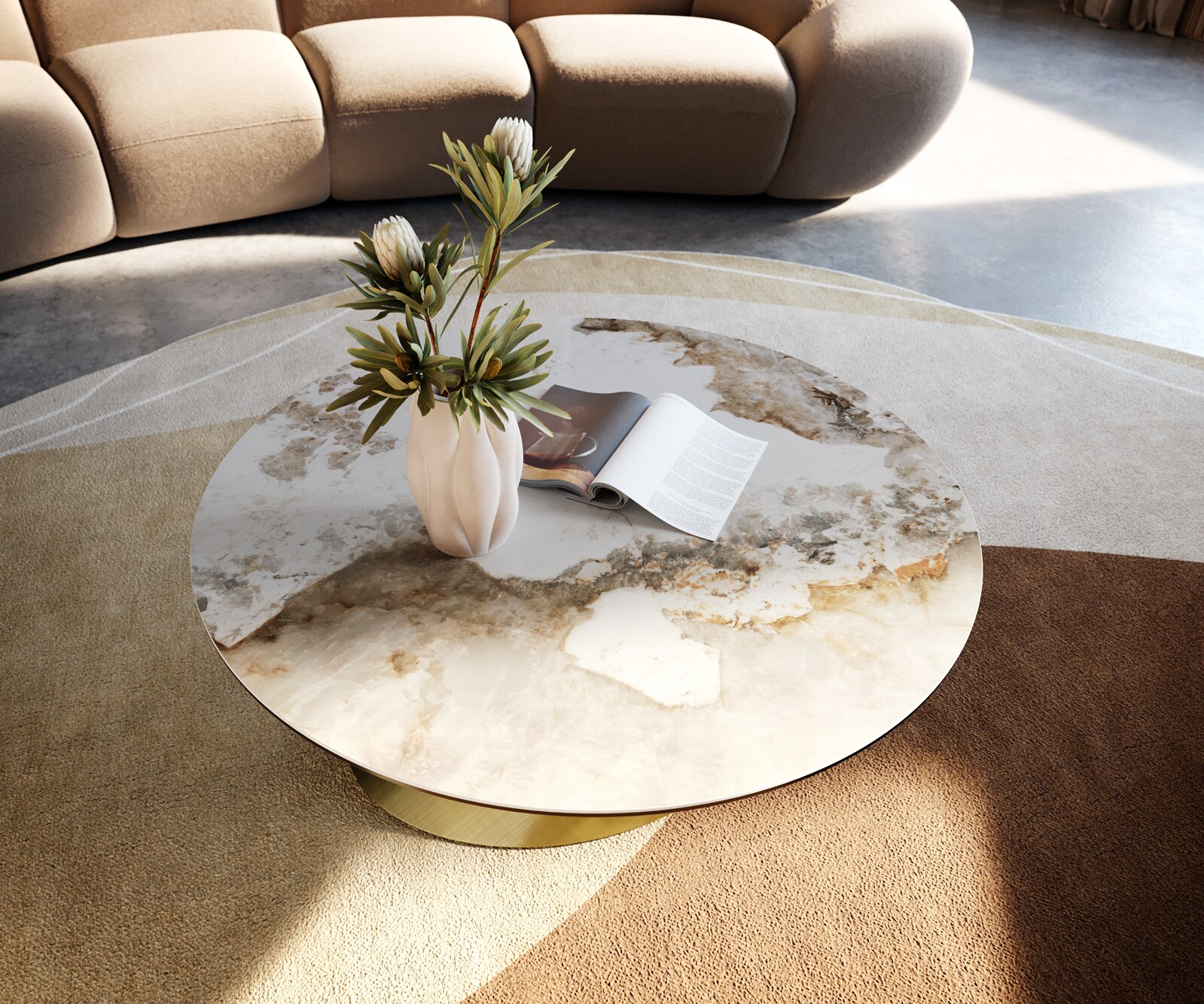 Table basse Edge rond 90x90 cm céramique Minas Melange Conis doré métallique 3
