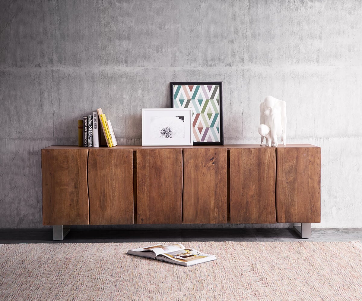 Commode Live-Edge 220 cm massif acacia marron 6 portes buffet 6 Commode Live-Edge 220 cm massif acacia marron 6 portes buffet 6