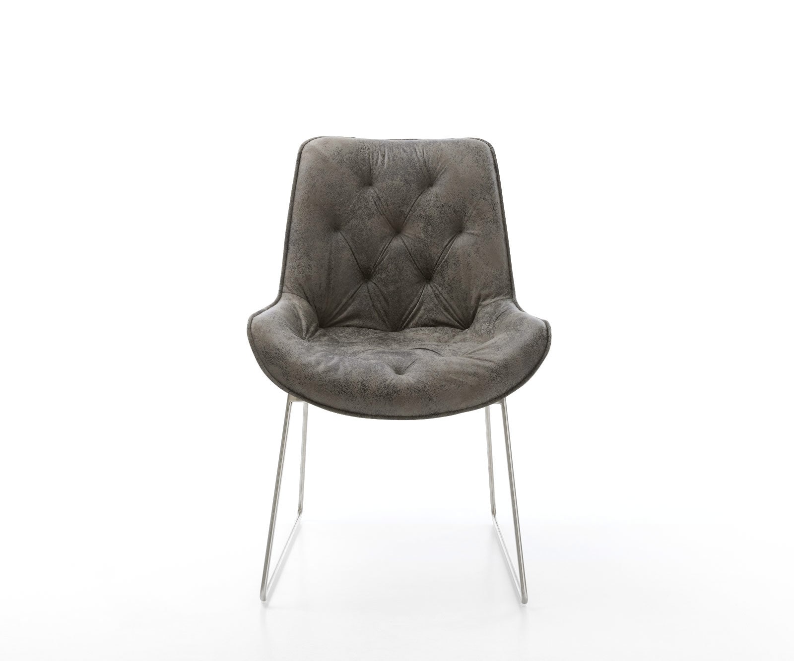 Chaise-de-salle-à-manger Taimi-Flex microvelours gris antique pied trapèze acier inoxydable brossé 2 Chaise-de-salle-à-manger Taimi-Flex microvelours gris antique pied trapèze acier inoxydable brossé 2