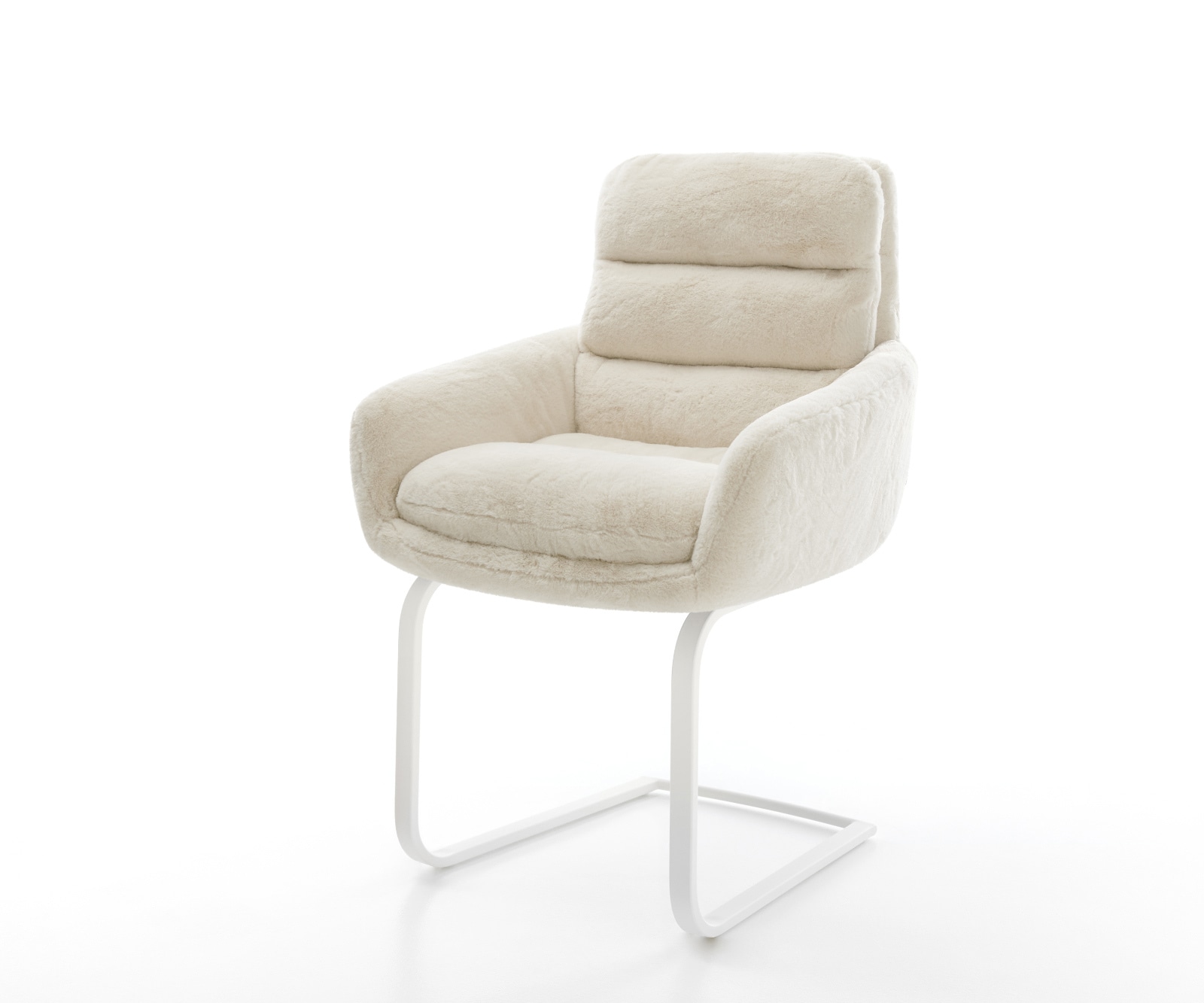 Cantilever Abelia-Flex avec accoudoirs peluche crème-blanc pied cantilever plat blanc 1