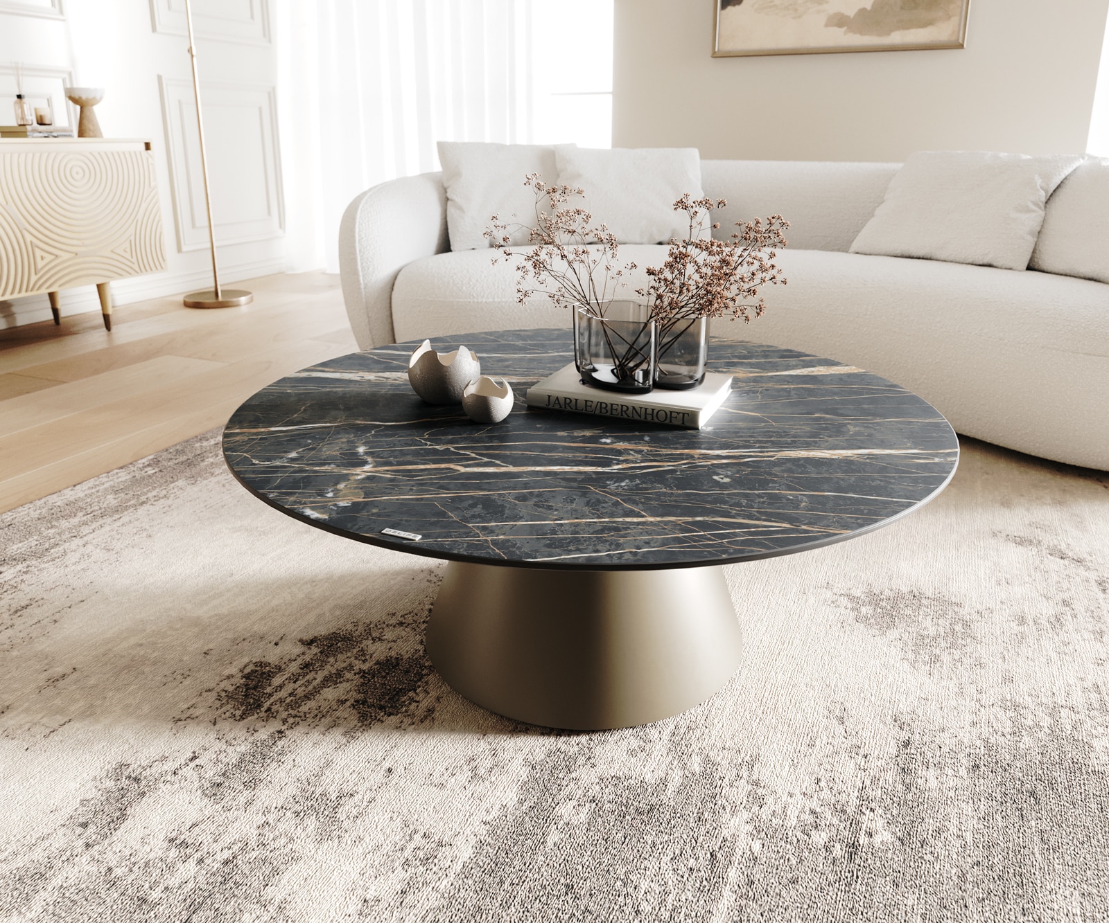 Table basse Borna 100x100 cm céramique piétement conique finition effet titane 1 Table basse Borna 100x100 cm céramique piétement conique finition effet titane 1