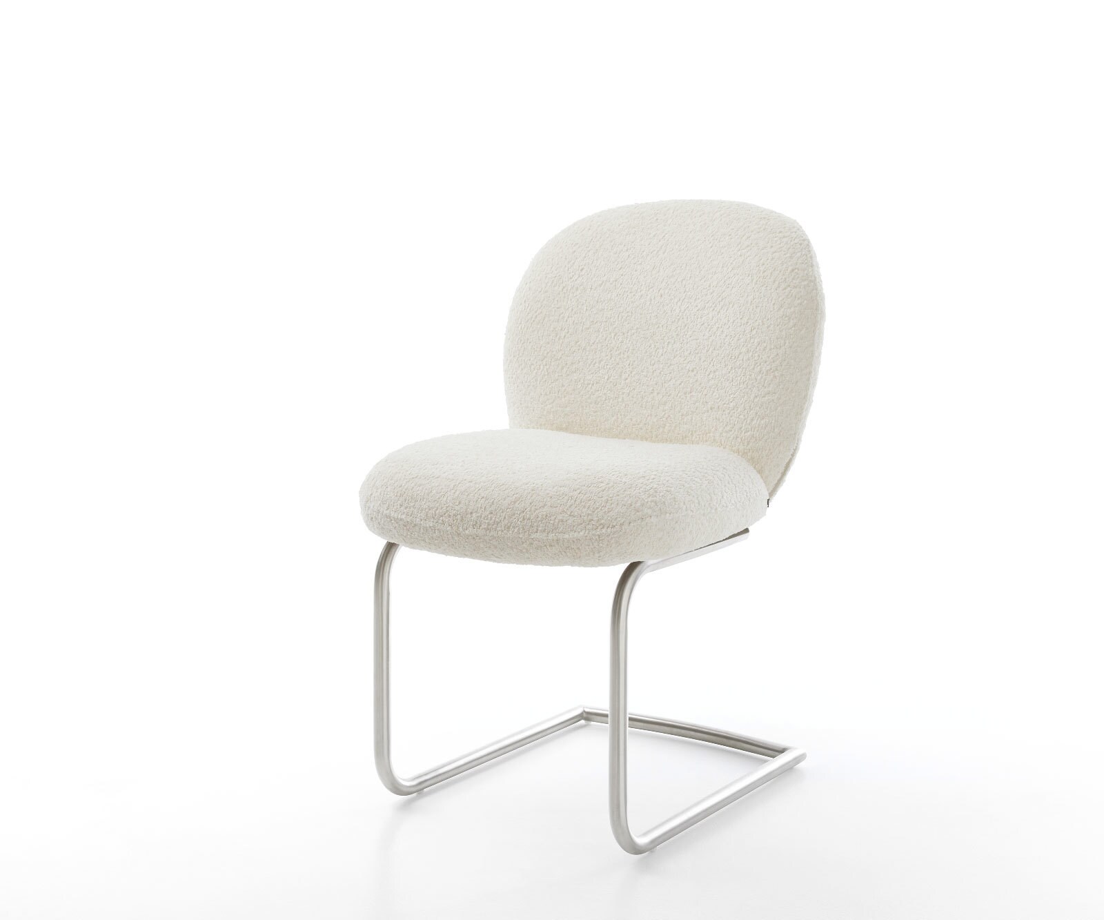 Cantilever Nube-Flex bouclé blanc pied cantilever rond acier inoxydable brossé ressorts ensachés 1