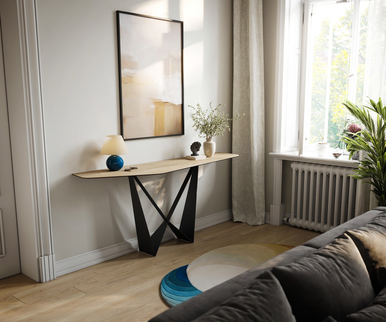Console Edge Polygonal 180x50 cm Céramique Laminam® Sabbia Eichefarbig Spios Métal Noir 7