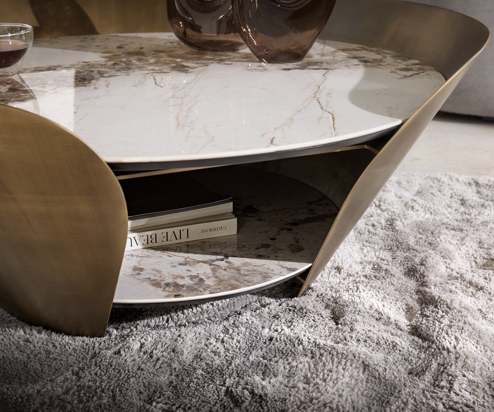Table-basse Skafi 100x40 cm céramique Minas Melange Metallic Gold 5