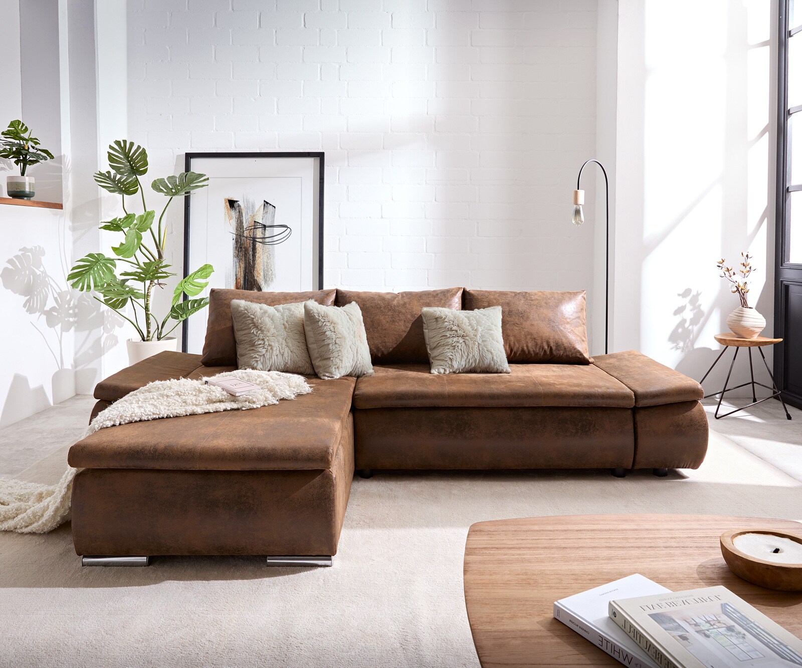 Canapé Abilene 260x175 cm ottoman marron variable avec fonction lit 1