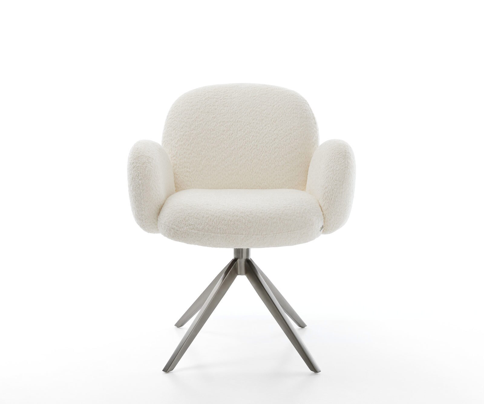 Chaise-pivotante Nube-Flex mit Armlehnen bouclé blanc pied croisé large grafiete pivotement sur 360° fonction bascule ressorts ensachés 1