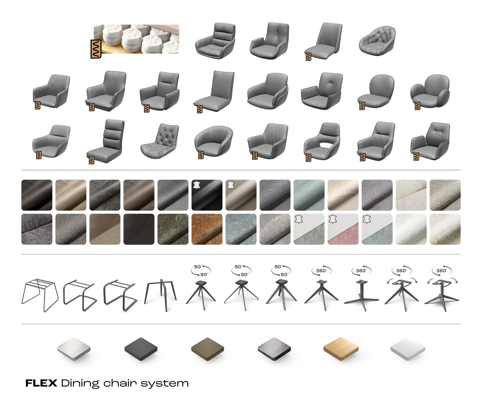 Chaise-de-salle-à-manger Greg-Flex velours gris pied croisé angulaire acier inoxydable brossé ressorts ensachés 7