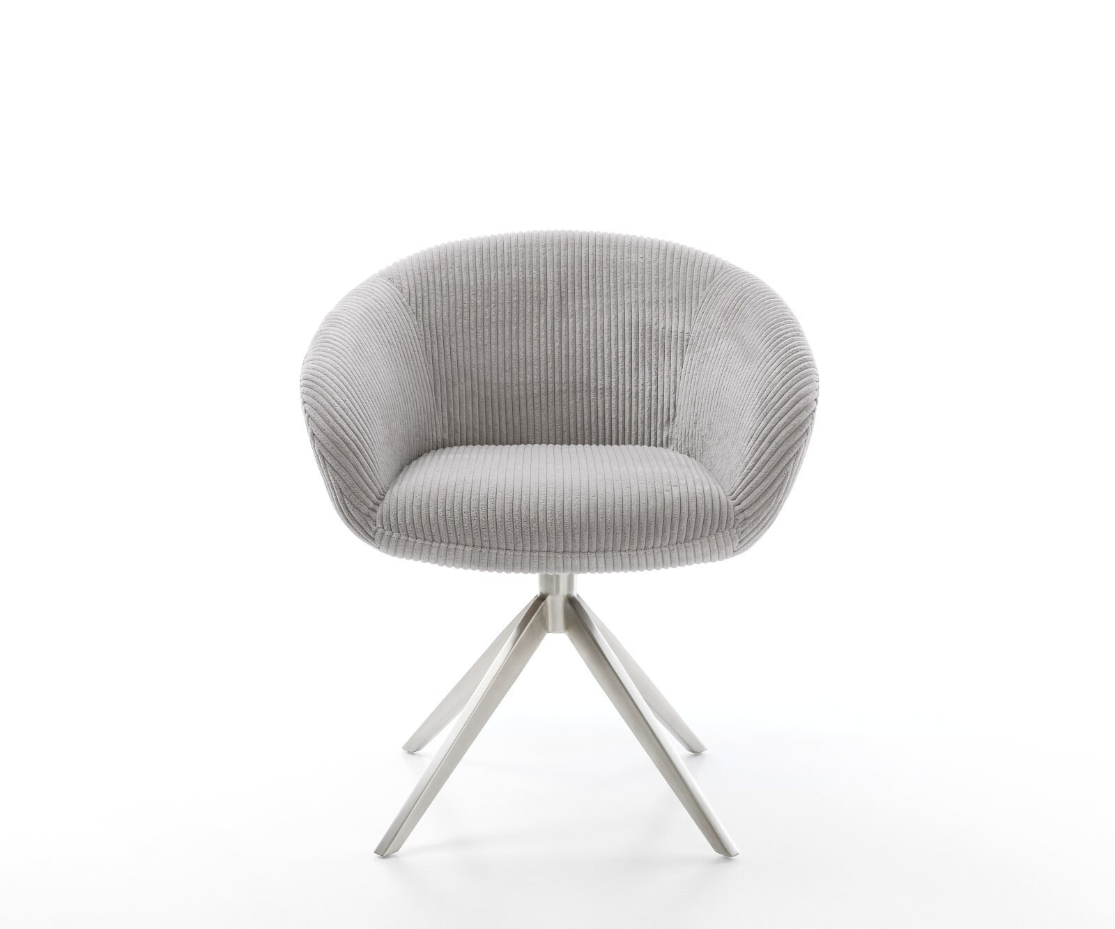 Chaise-pivotante Vinka-Flex avec accoudoirs côtelé gris argenté pied croisé large acier inoxydable brossé pivotement sur 360° ressorts ensachés 2