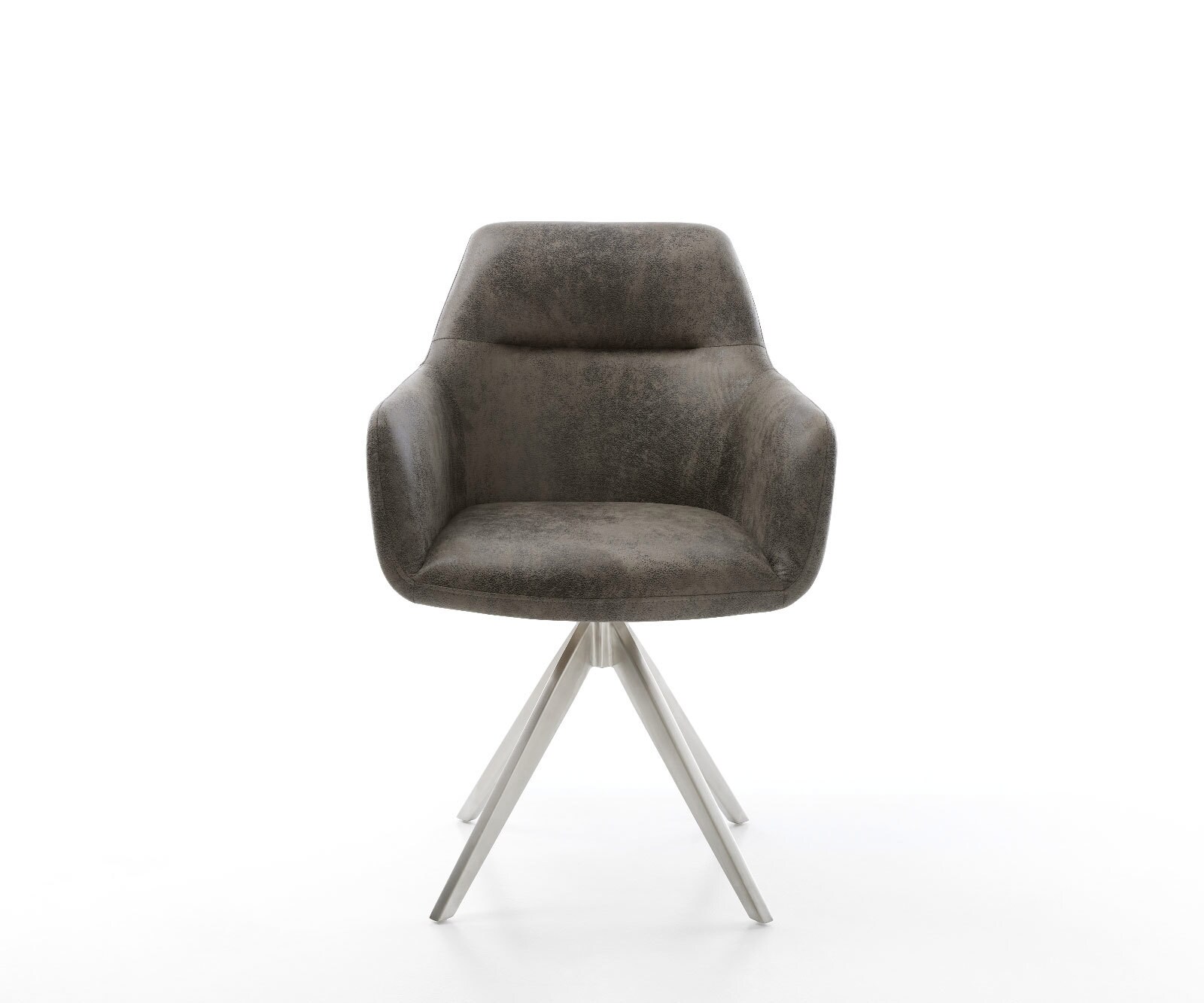 Chaise-de-salle-à-manger Pejo-Flex microvelours gris antique pied croisé angulaire acier inoxydable brossé ressorts ensachés 1