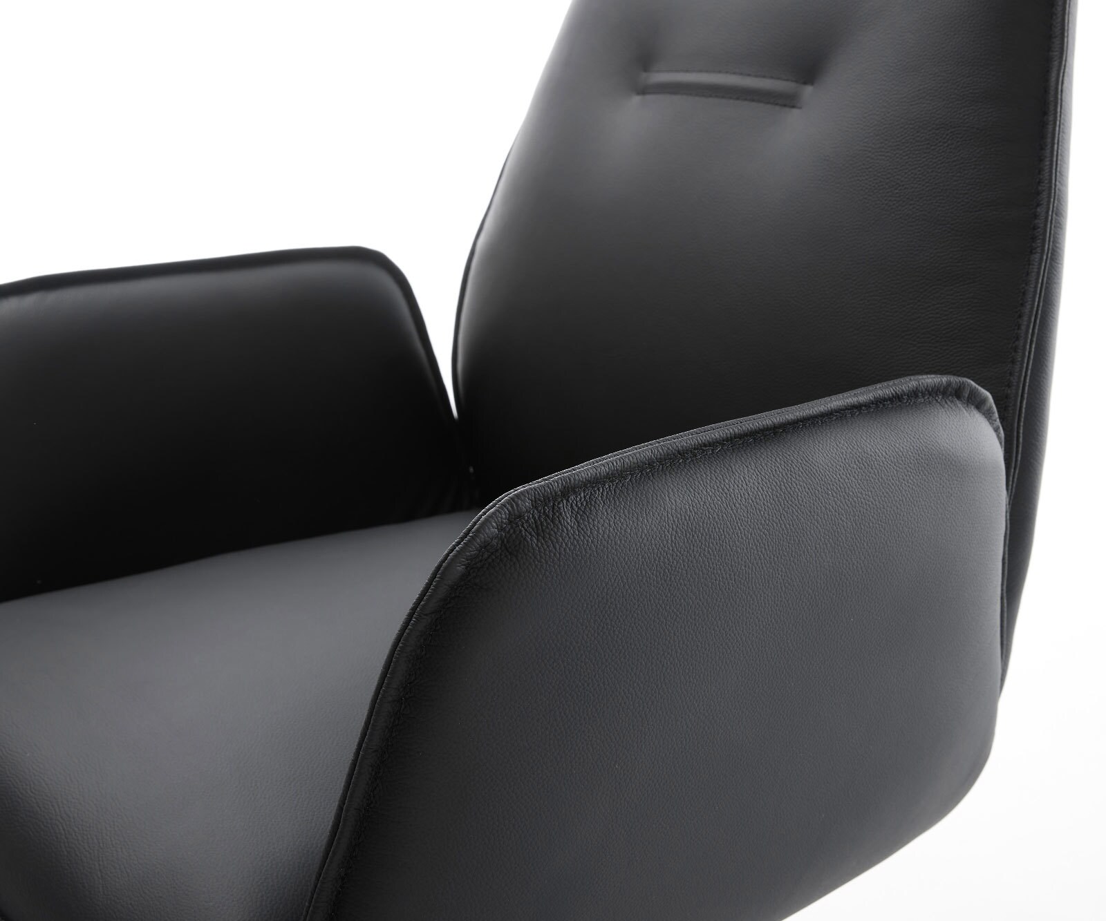 Chaise-de-salle-à-manger Zoa-Flex cuir de vache noir pied trapèze acier inoxydable brossé ressorts ensachés 3