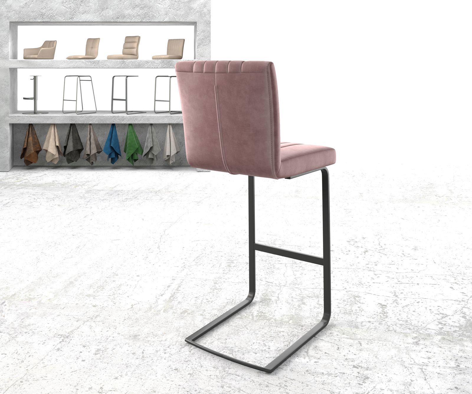 Chaise-de-bar Luiga-Flex velours rosé chaise cantilever métal plat 3