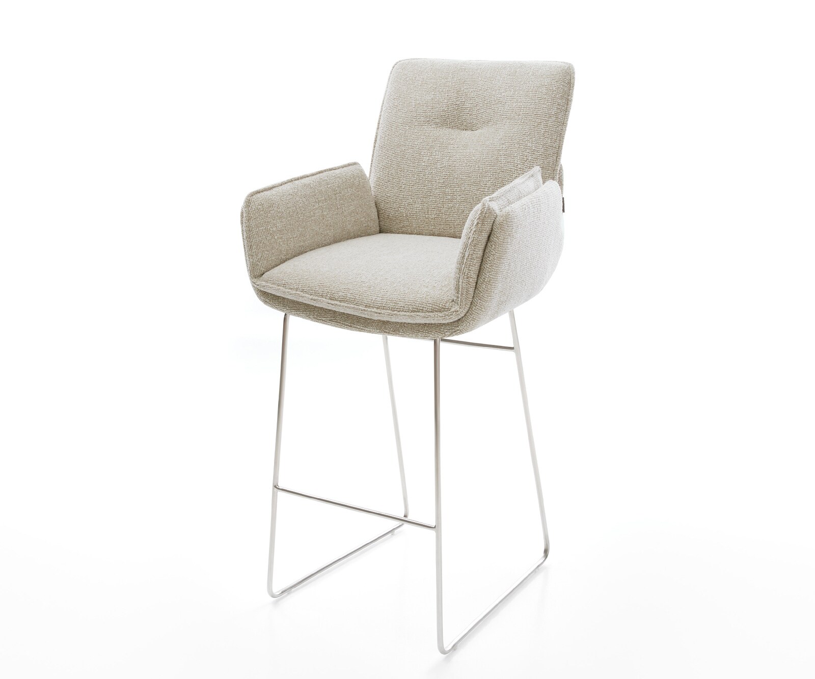 Chaise-de-bar Nela-Flex Tissu tissé doux Beige Pied trapèze acier inoxydable Argent 1